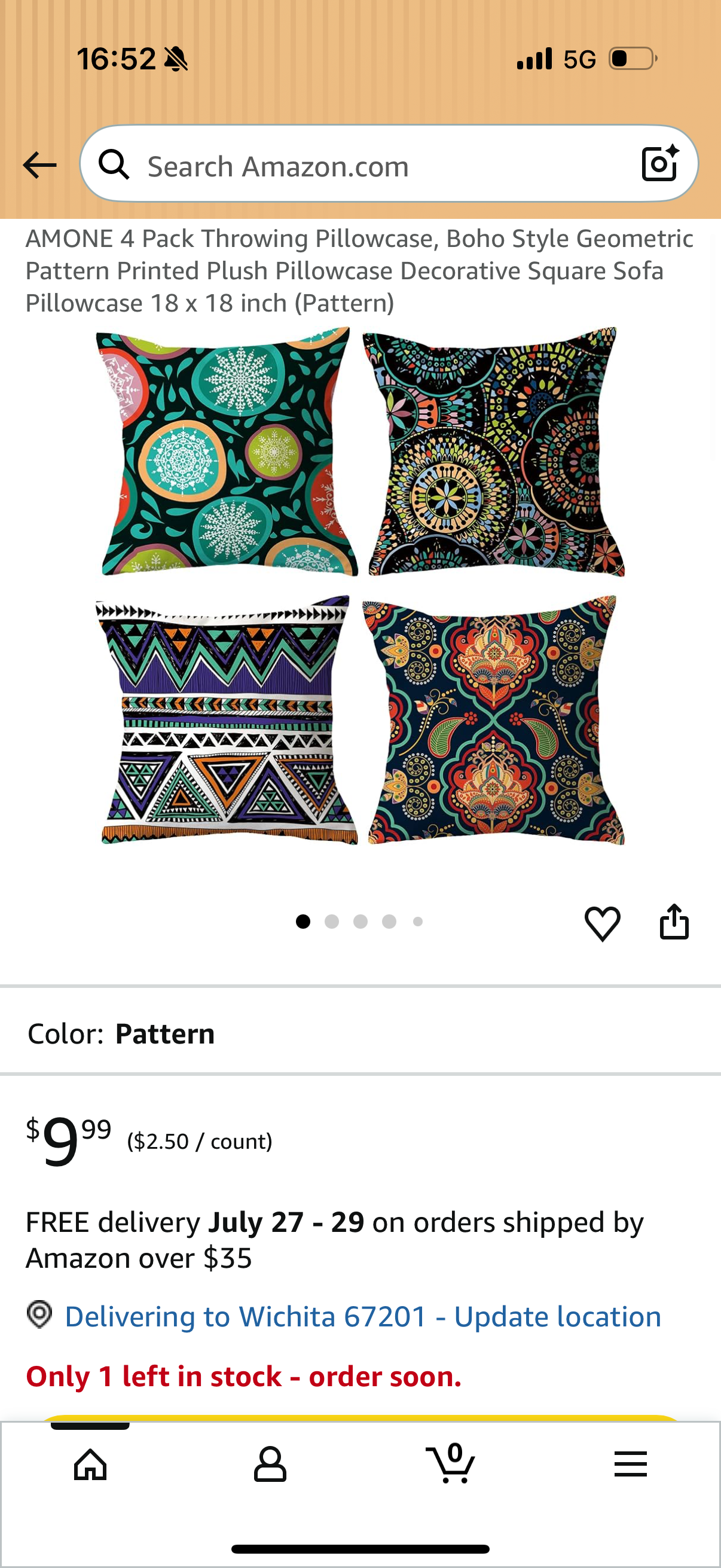 4 Pack Throwing Pillowcase, Boho Style Geometric Pattern Printed Plush Pillowcase Decorative Square Sofa Pillowcase 18 x 18 inch