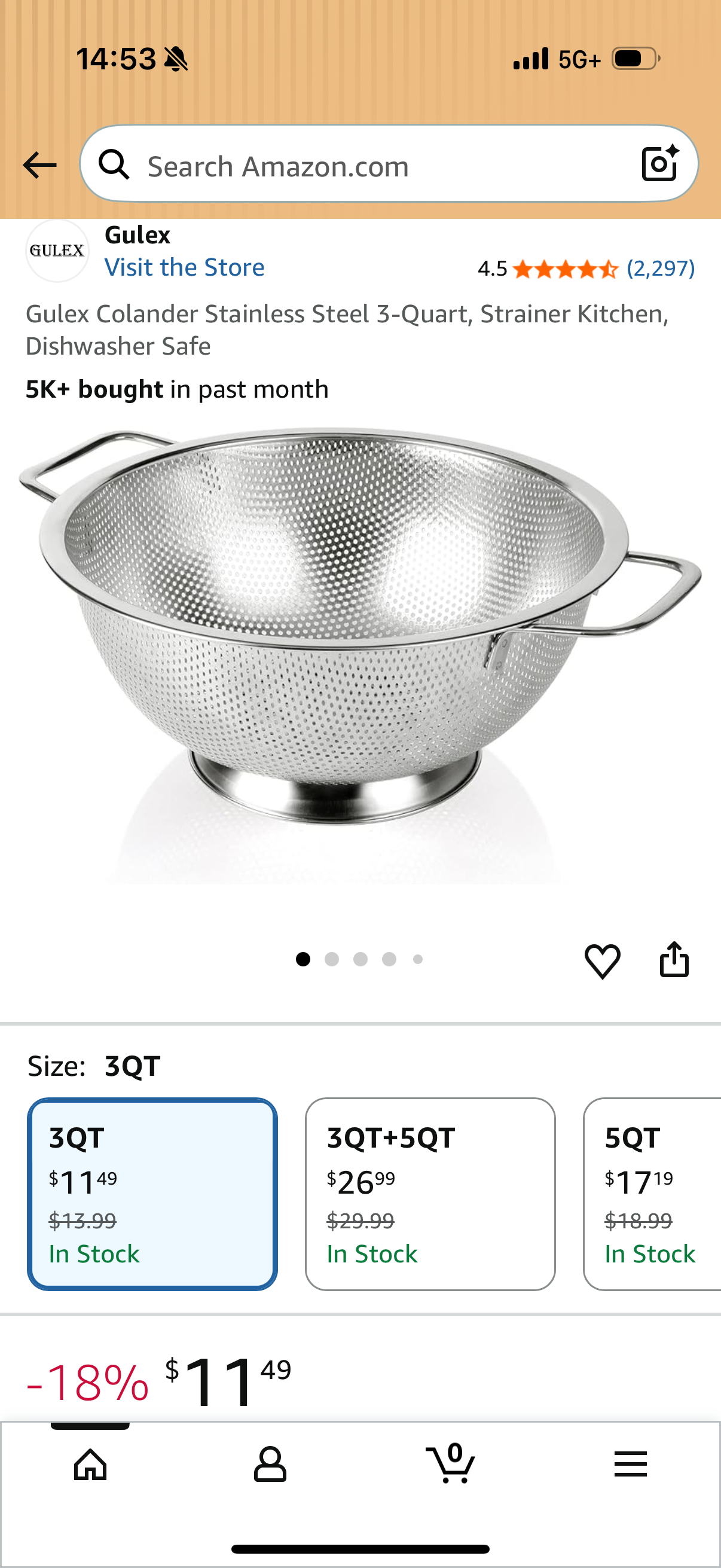 Gulex Colander Stainless Steel 3-Quart, Strainer Kitchen, Dishwasher Safe