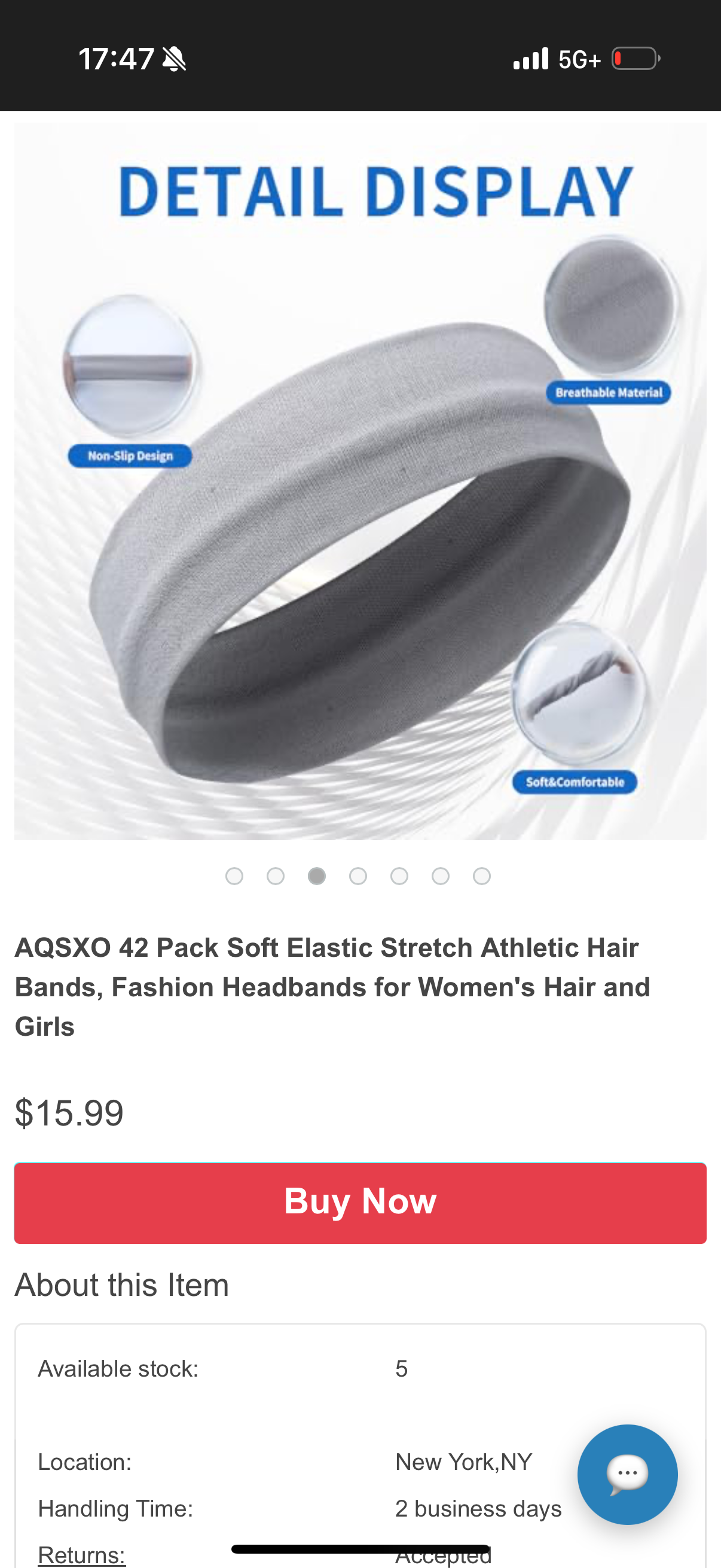 42 Pack Soft Elastic Stretch Athletic Hair Bands, Fashion Headbands for Women's Hair and Girls
