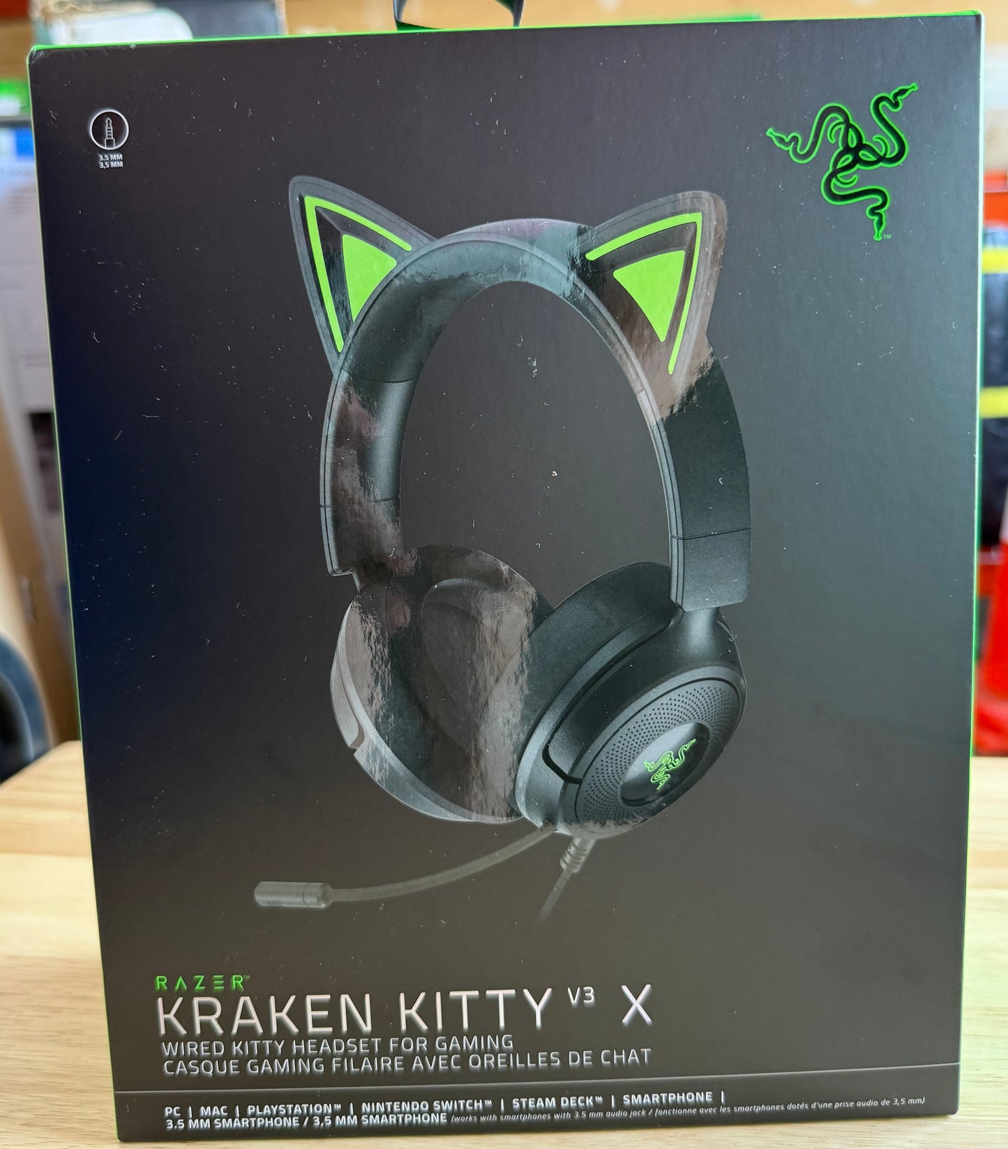 Razer Kraken Kitty V3 X Wired Gaming Headset: Kitty Ears - HyperClear Cardioid Mic - 40 mm Drivers - 7.1 Surround Sound - Comfy Ear Cushions - Cross-Platform via 3.5mm PC, PS5, Xbox, Switch 2 - Black