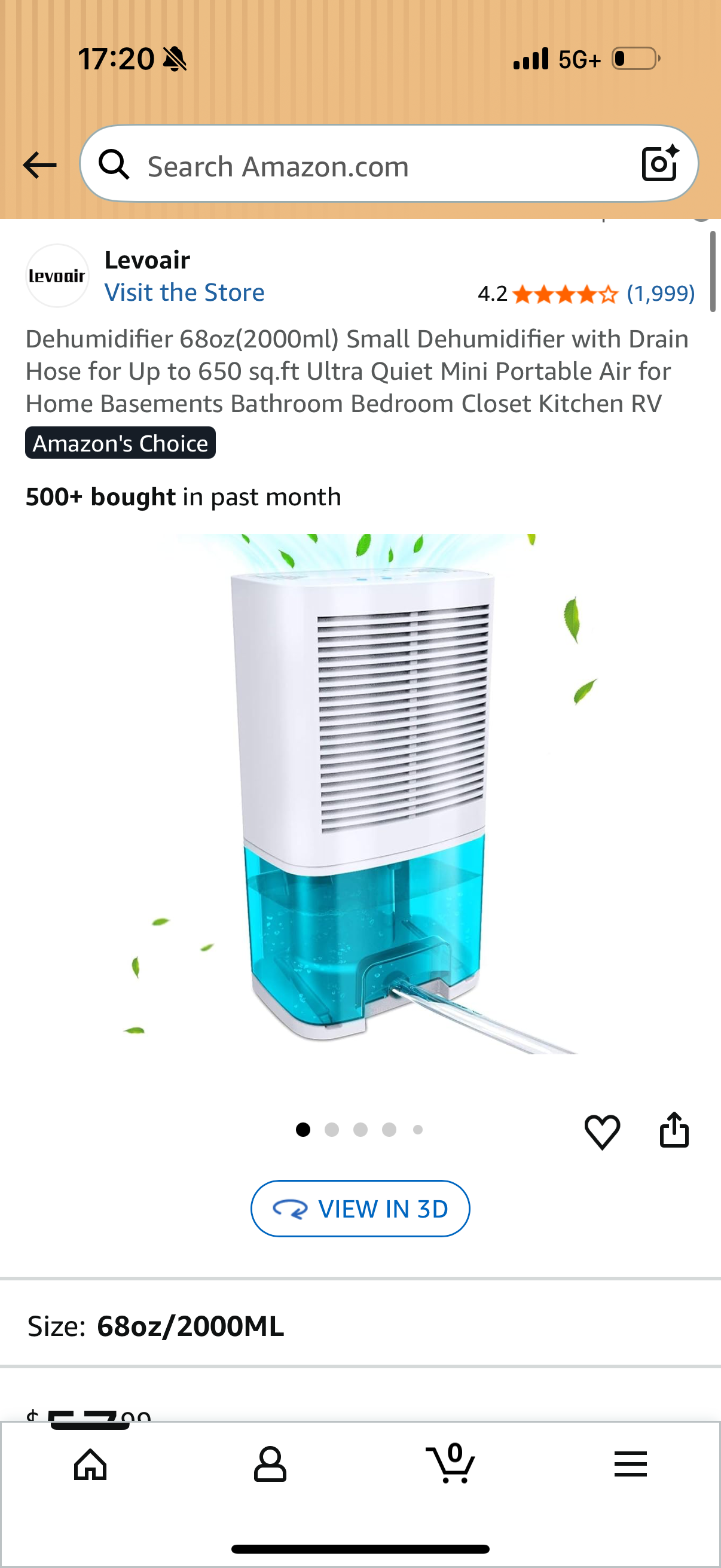 Dehumidifier 68oz(2000ml) Small Dehumidifier with Drain Hose for Up to 650 sq.ft Ultra Quiet Mini Portable Air for Home Basements Bathroom Bedroom Closet Kitchen RV