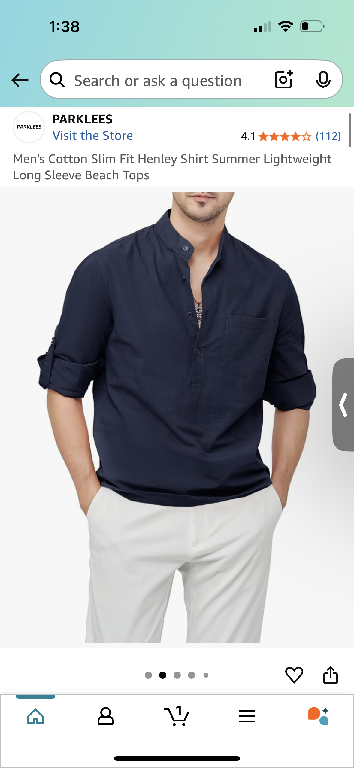 Men's Navy Cotton Slim Fit Shirt Lightweight Long Sleeve Top (Size S)
