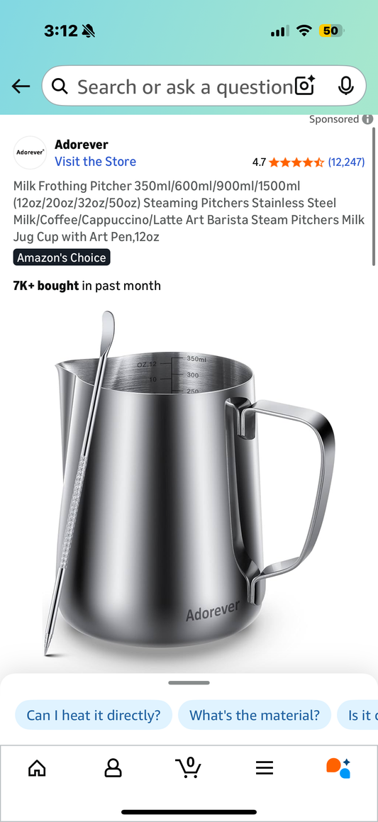 Milk Frothing Pitcher 350ml/600ml/900ml/1500ml (12oz/20oz/32oz/50oz) Steaming Pitchers Stainless Steel Milk/Coffee/Cappuccino/Latte Art Barista Steam Pitchers Milk Jug Cup with Art Pen,12oz