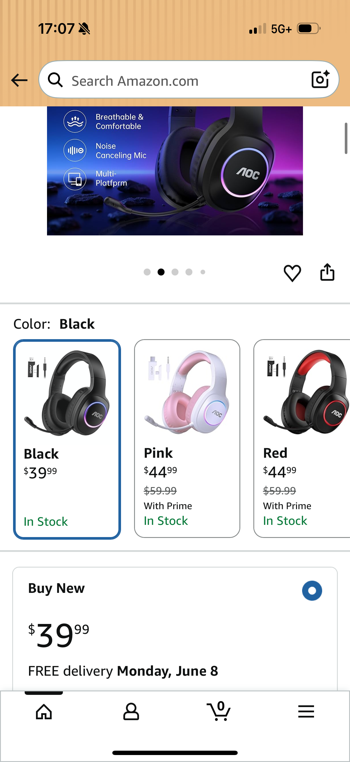 AOC Wireless Gaming Headset Compatible with PS5/4, Nintendo Switch, PC, Bluetooth 5.4 & 2.4GHz Gaming Headphones with Noise Canceling Mic, RGB, Type-C, 20ms Latency, 45H, 7.1 Virtual Surround- Black