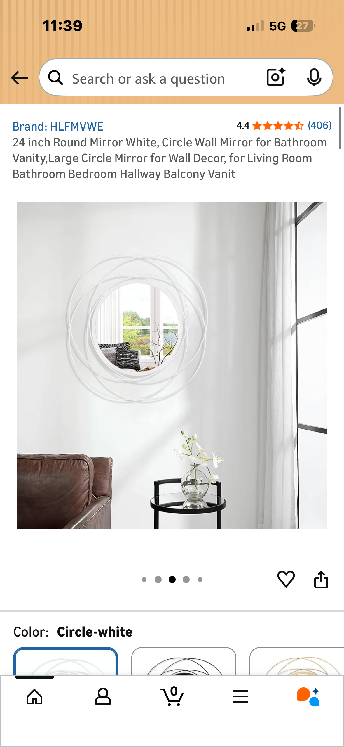 24” Round Mirror, White Circular Wall Mirror for Bathroom, Vanity, Living Room, Bathroom, Bedroom, Hallway Decor 
(M497)