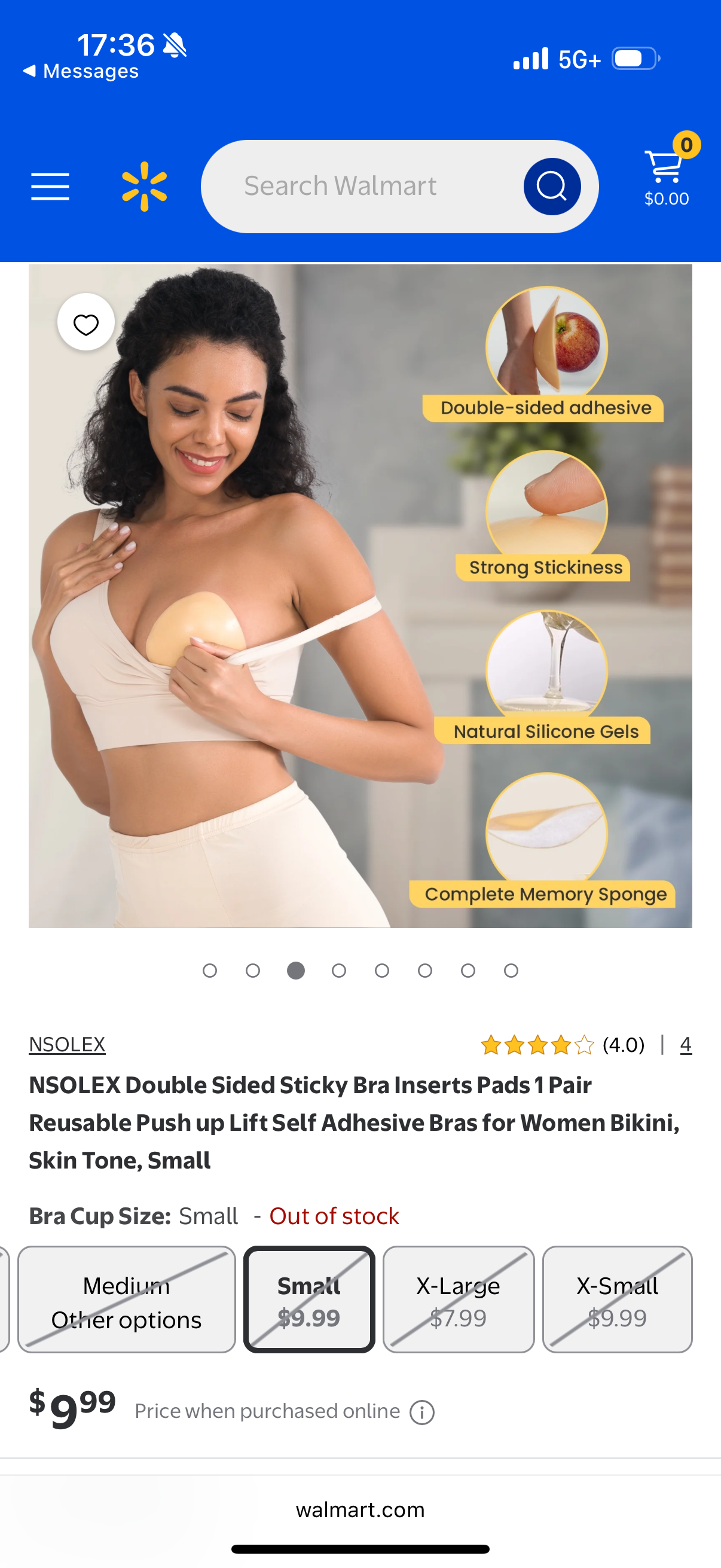 NSOLEX Double Sided Sticky Bra Inserts Pads 1 Pair Reusable Push up Lift Self Adhesive Bras for Women Bikini, Skin Tone, Small