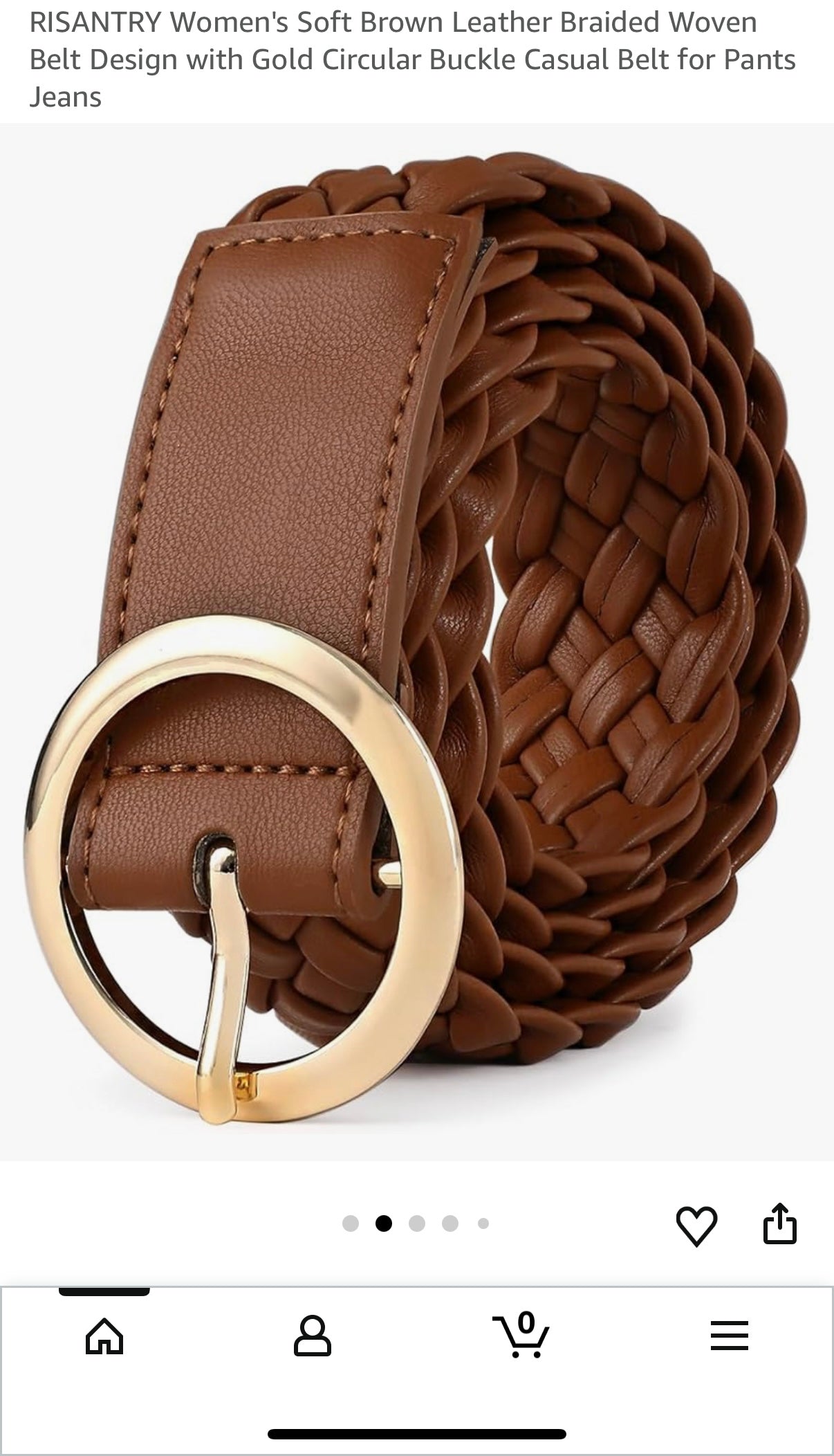 RISANTRY Women's Soft Brown Leather Braided Woven Belt Design with Gold Circular Buckle Casual Belt for Pants Jeans (Size XL)