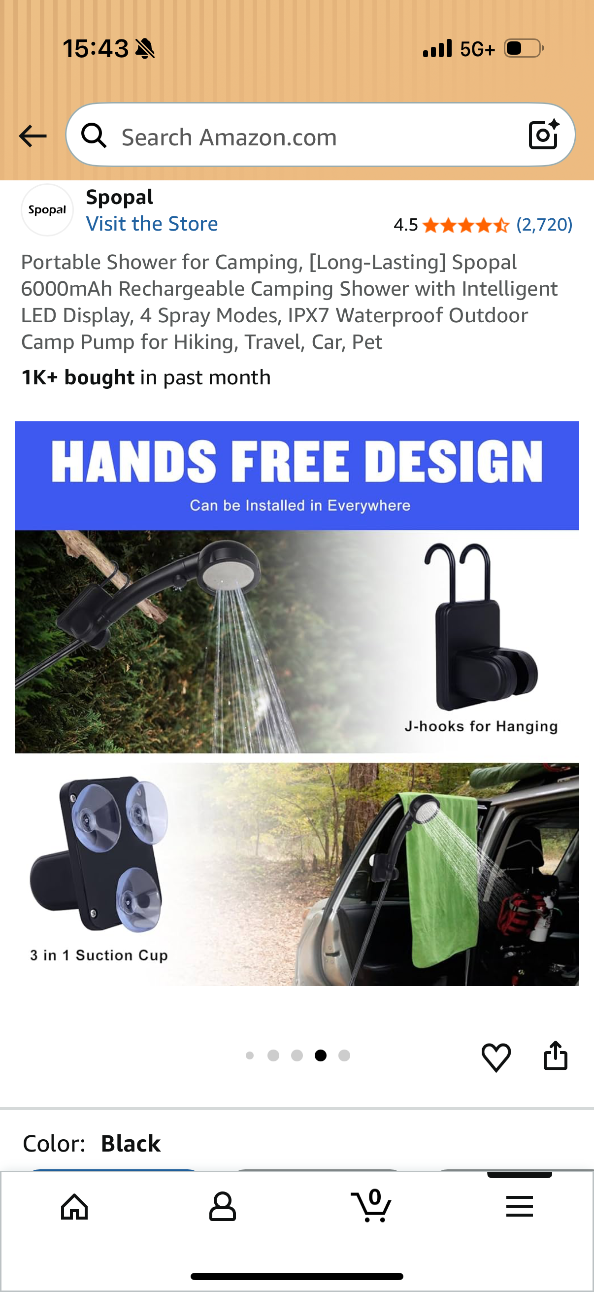 Portable Shower for Camping, [Long-Lasting] Spopal 6000mAh Rechargeable Camping Shower with Intelligent LED Display, 4 Spray Modes, IPX7 Waterproof Outdoor Camp Pump for Hiking, Travel, Car, Pet