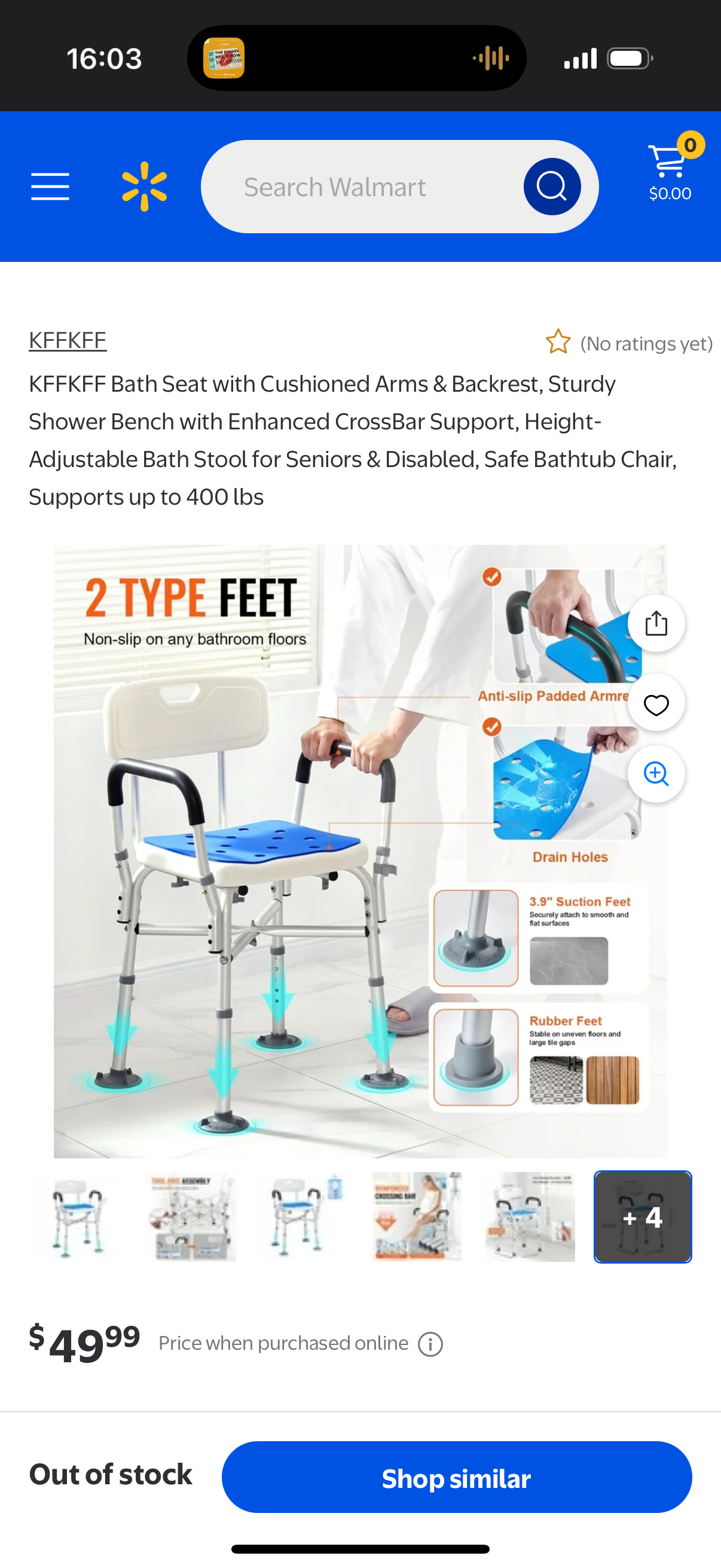 Bath Seat with Cushioned Arms & Backrest, Sturdy Shower Bench with Enhanced CrossBar Support, Height-Adjustable Bath Stool for Seniors & Disabled, Safe Bathtub Chair, Supports up to 400 lbs