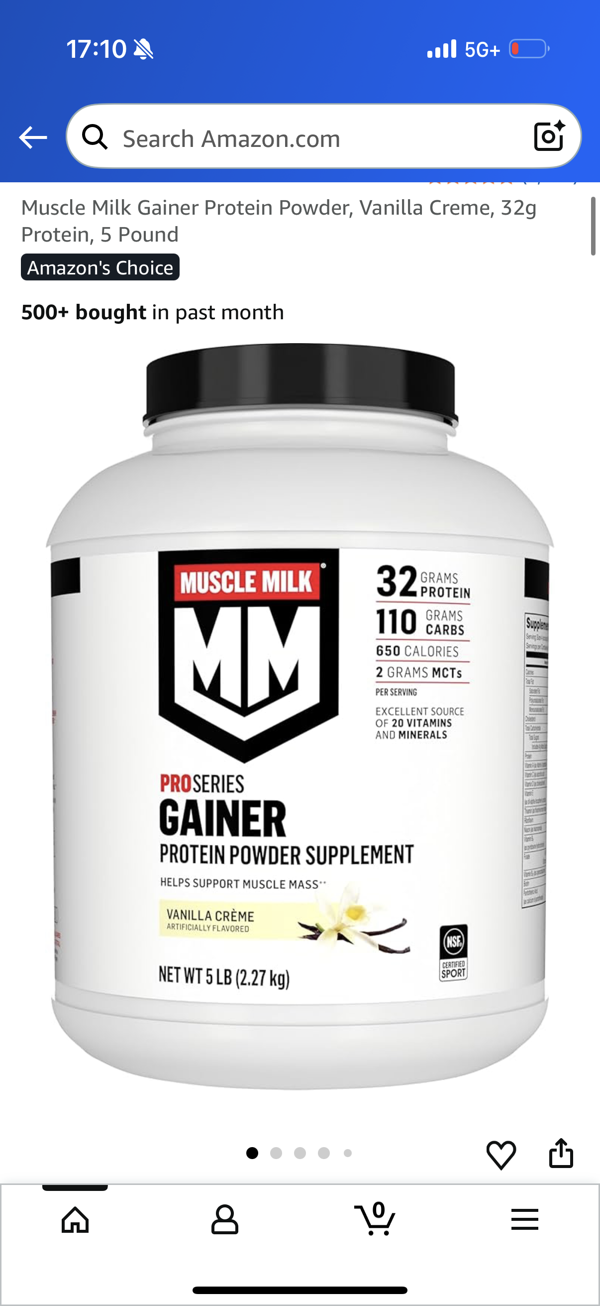 Muscle Milk Gainer Protein Powder, Vanilla Creme, 32g Protein, 5 Pound, Best By: OCT 24 2026