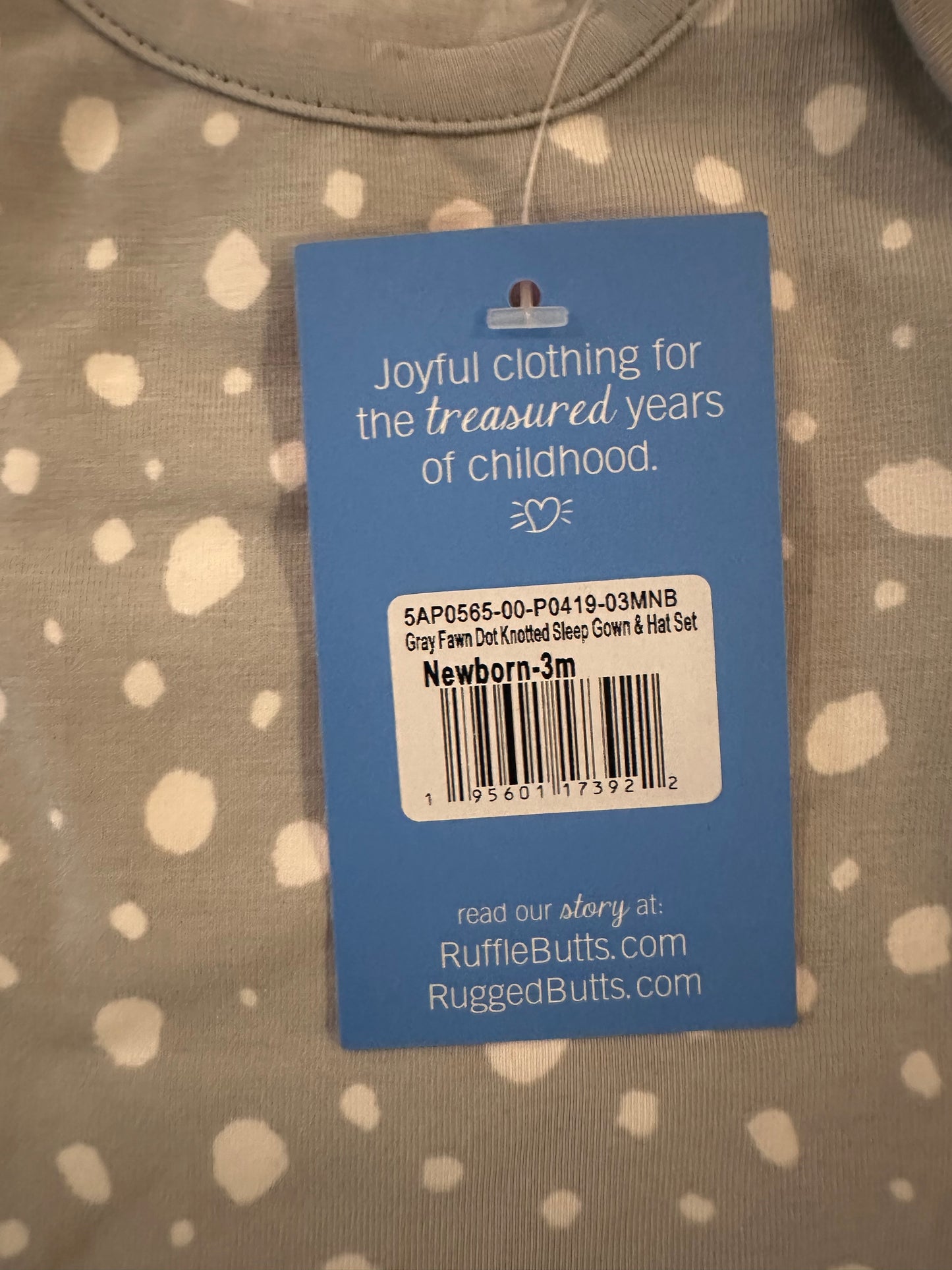 RuffleButts Dots Blue & White Micro Stripe Knotted Sleep Gown & Hat Set - Newborn-3m