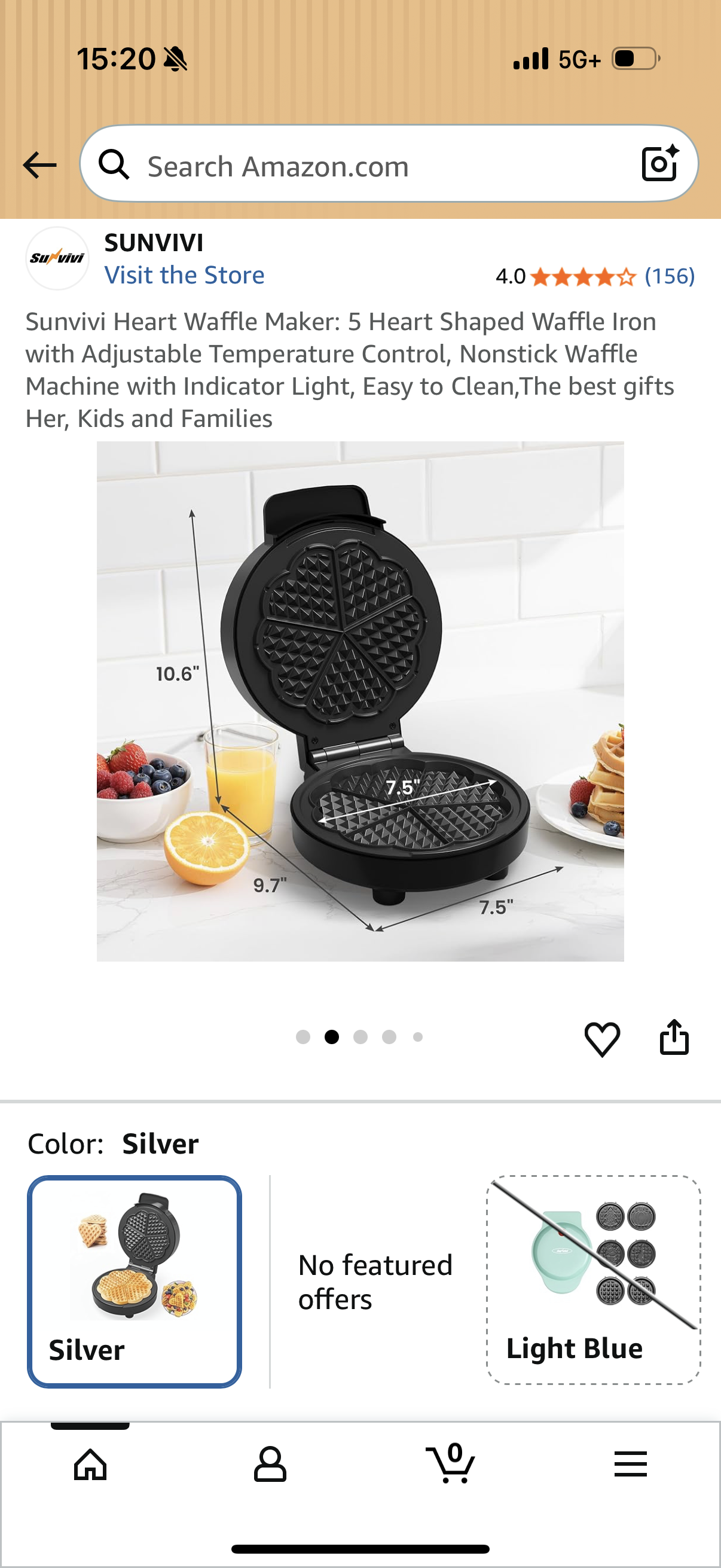 Sunvivi Heart Waffle Maker: 5 Heart Shaped Waffle Iron with Adjustable Temperature Control, Nonstick Waffle Machine with Indicator Light, Easy to Clean