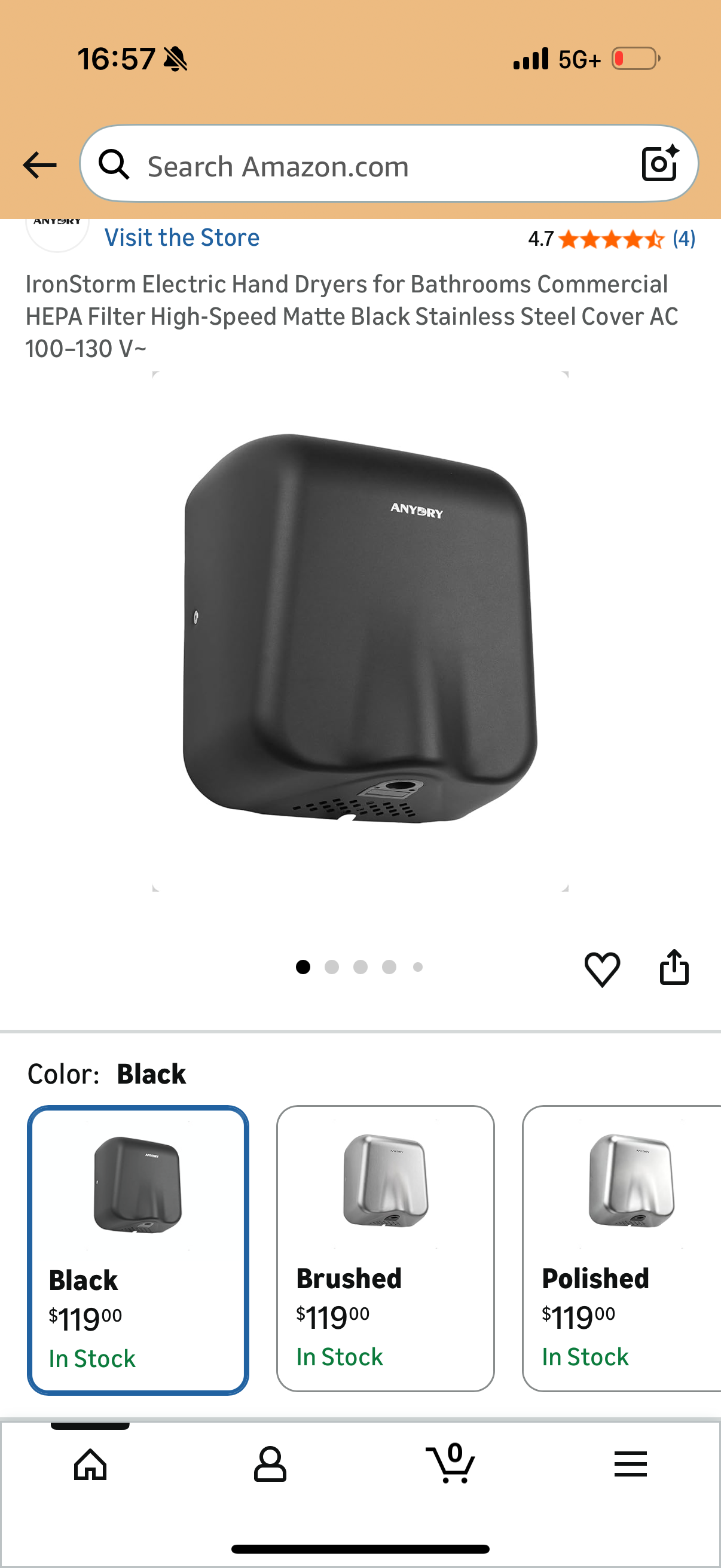 IronStorm Electric Hand Dryers for Bathrooms Commercial HEPA Filter High-Speed Matte Black Stainless Steel Cover AC 100–130 V~