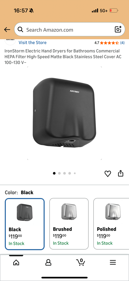 IronStorm Electric Hand Dryers for Bathrooms Commercial HEPA Filter High-Speed Matte Black Stainless Steel Cover AC 100–130 V~