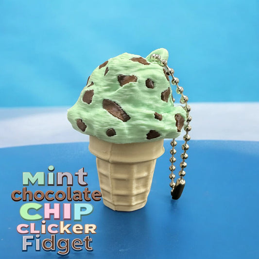 Mint Chocolate Chip Ice Cream Keychain/Purse Charm Clicker Fidget