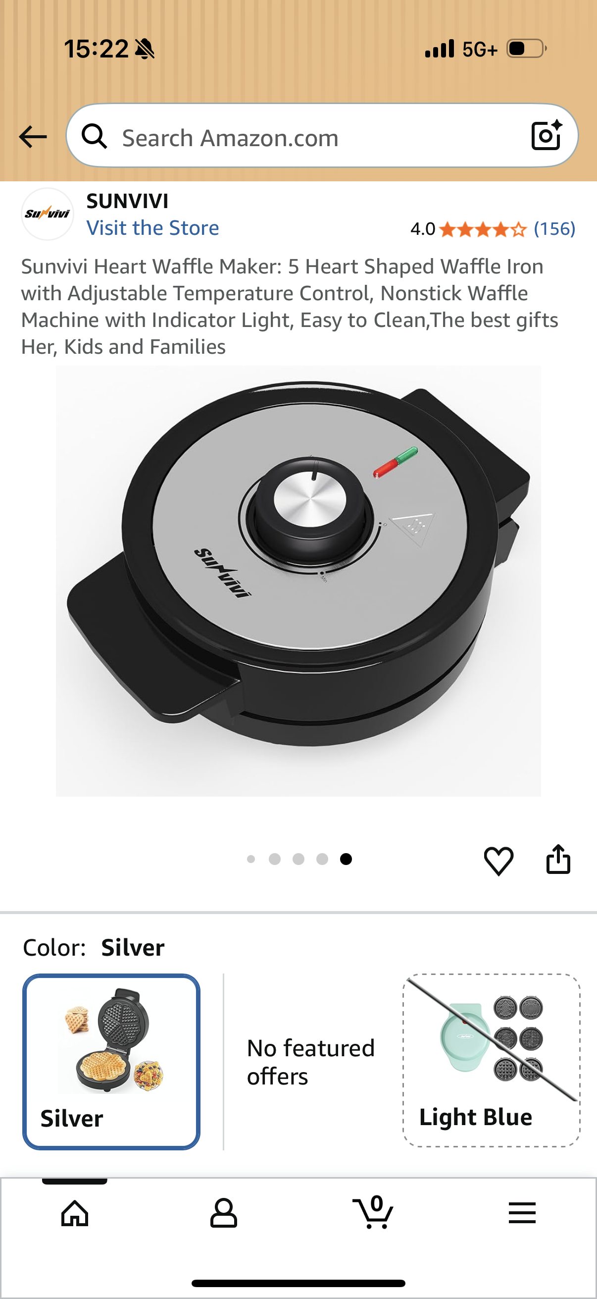 Sunvivi Heart Waffle Maker: 5 Heart Shaped Waffle Iron with Adjustable Temperature Control, Nonstick Waffle Machine with Indicator Light, Easy to Clean