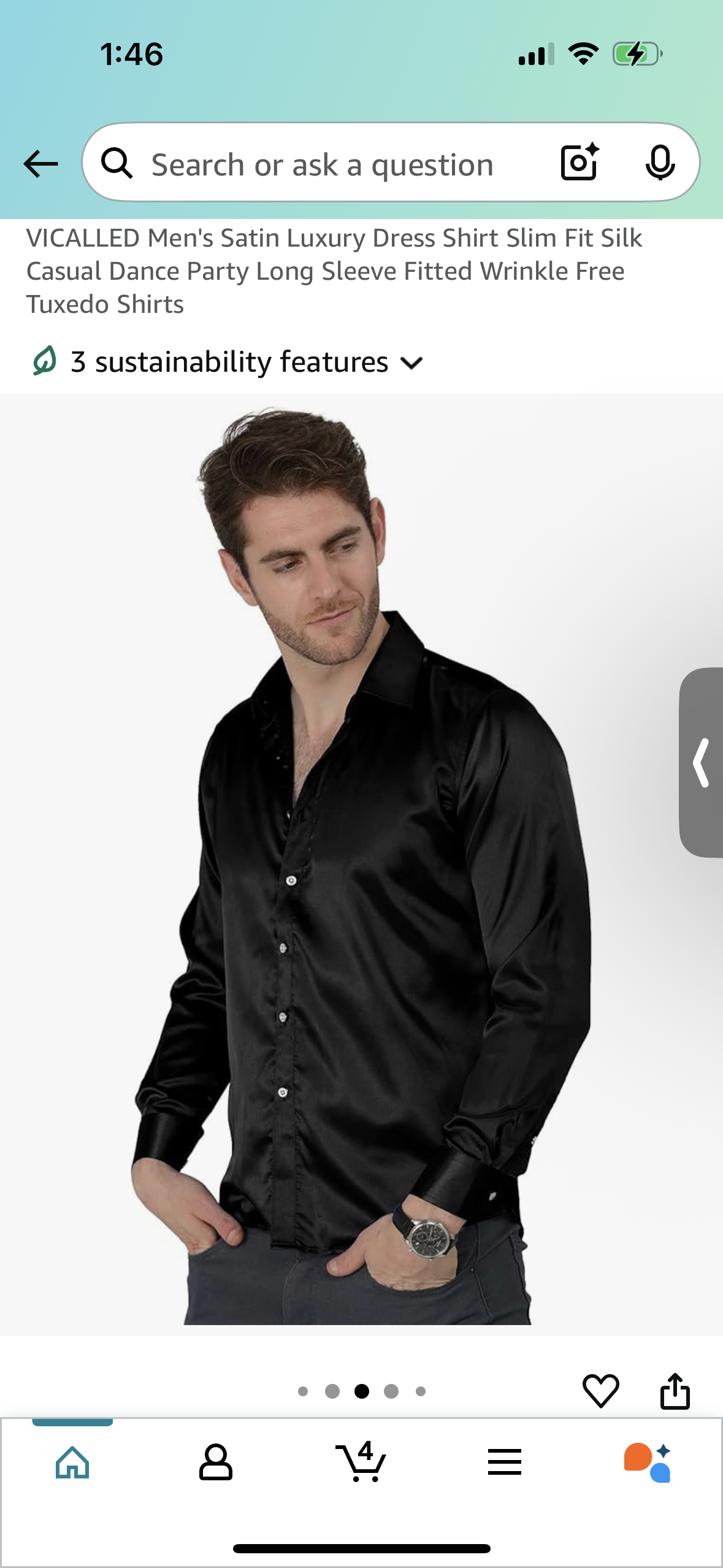 VICALLED Men's Luxury Satin  Dress Shirt, Slim Fit Silk Party Long Sleeve (Size XL)