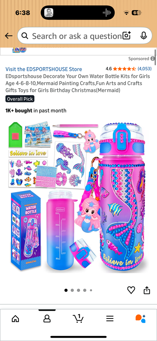 EDsportshouse Decorate Your Own Water Bottle Kits for Girls Age 4-6-8-10,Mermaid Painting Crafts,Fun Arts and Crafts Gifts Toys for Girls Birthday Christmas(Mermaid