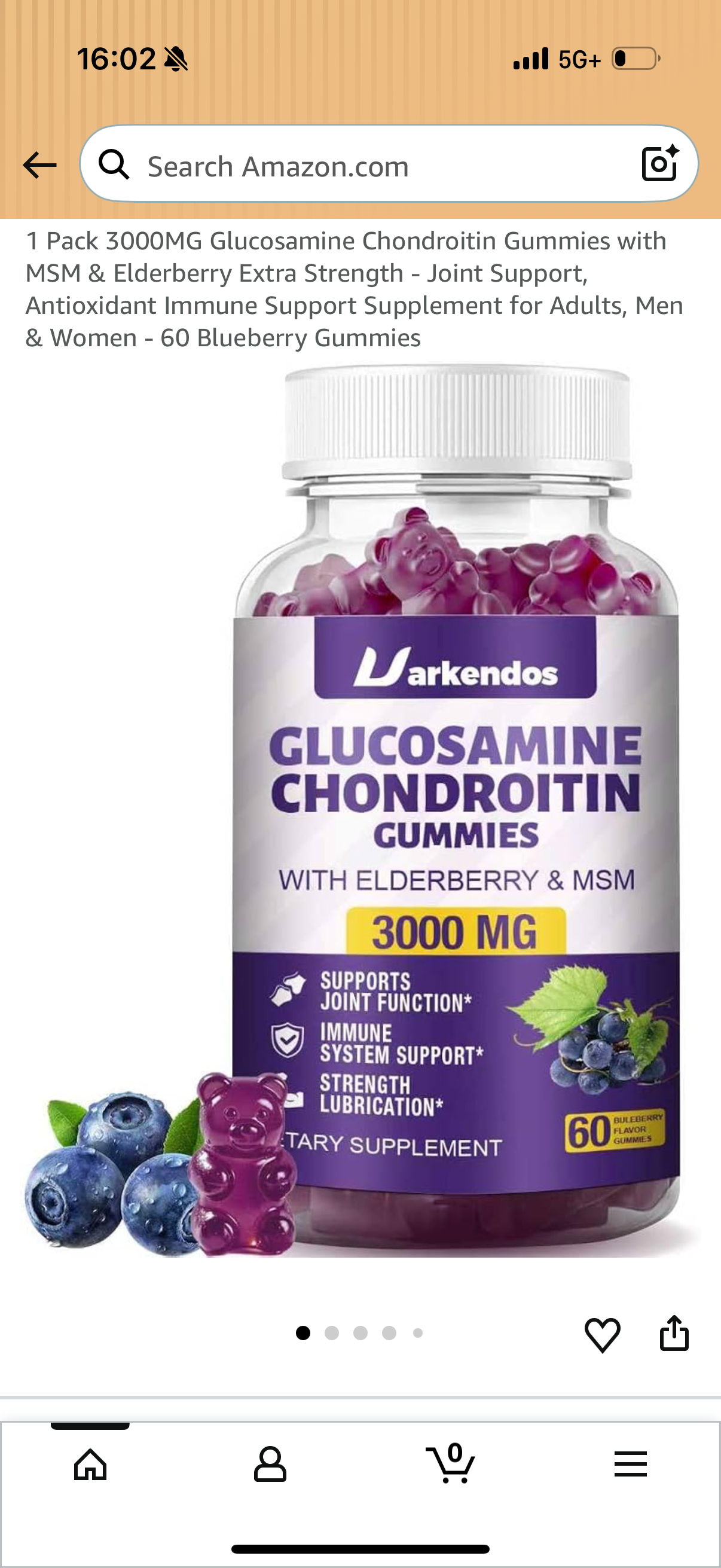 1 Pack 3000MG Glucosamine Chondroitin Gummies with MSM & Elderberry Extra Strength - Joint Support, Antioxidant Immune Support Supplement for Adults, Men & Women - 60 Blueberry Gummies BB:12/26