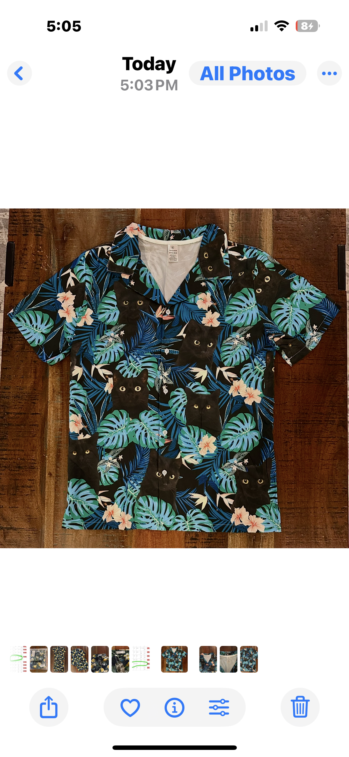 Black Cat Tropical Hawaiian Button Down Cat Shirt (Size Adult M)