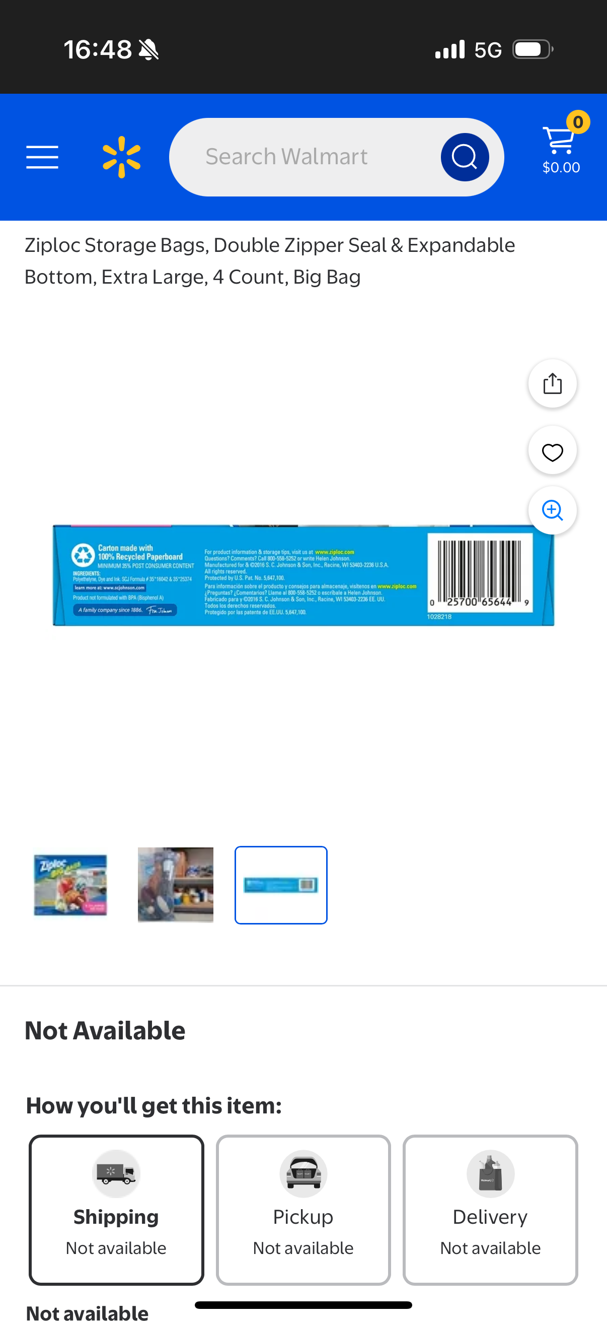 Ziploc Storage Bags, Double Zipper Seal & Expandable Bottom, Extra Large, 4 Count, Big Bag