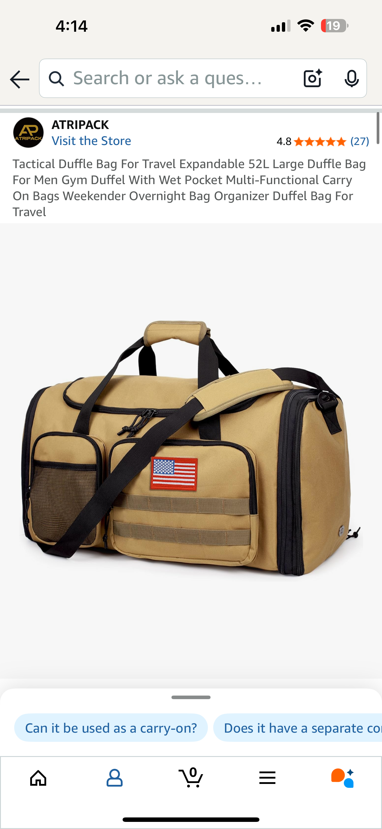 Tactical Duffle Bag For Travel Expandable 52L Large Duffle Bag For Men Gym Duffel With Wet Pocket Multi-Functional Carry On Bags Weekender Overnight Bag Organizer Duffel Bag For Travel