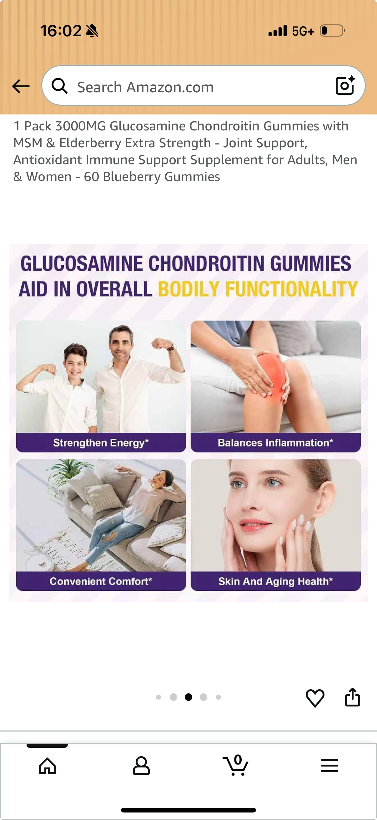 1 Pack 3000MG Glucosamine Chondroitin Gummies with MSM & Elderberry Extra Strength - Joint Support, Antioxidant Immune Support Supplement for Adults, Men & Women - 60 Blueberry Gummies BB:12/26