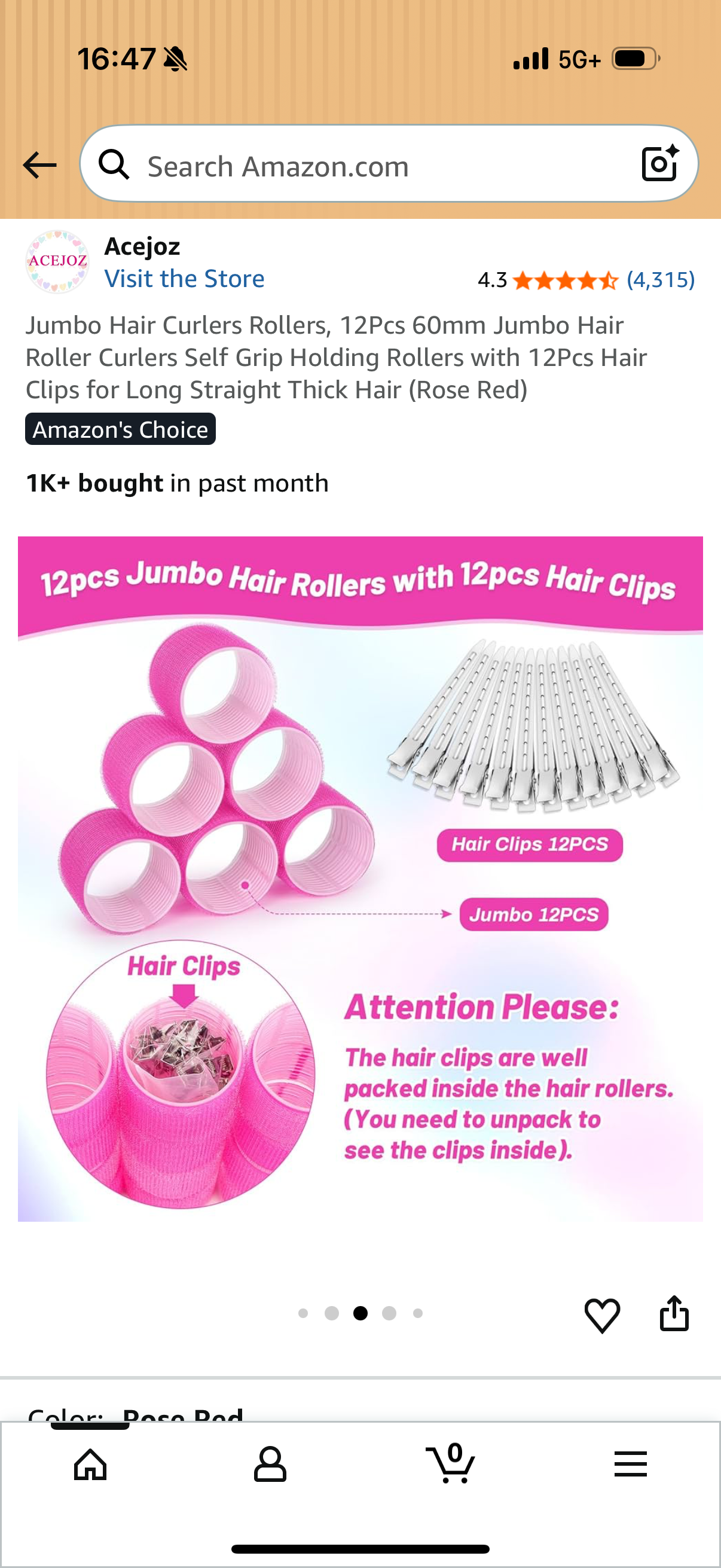 Jumbo Hair Curlers Rollers, 12Pcs 60mm Jumbo Hair Roller Curlers Self Grip Holding Rollers with 12Pcs Hair Clips for Long Straight Thick Hair (Rose Red)