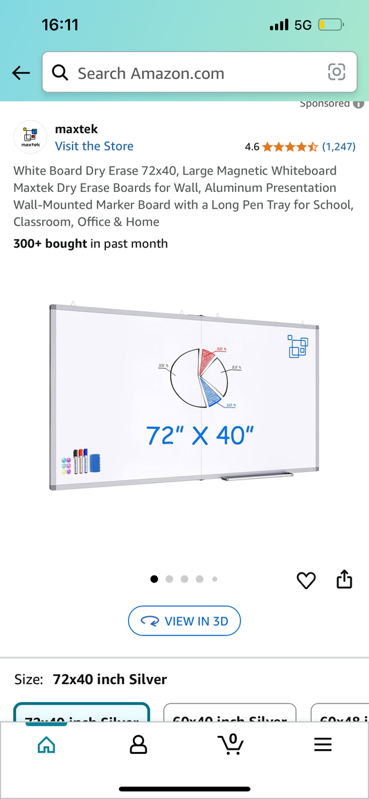 New - Dry Erase Foldable Whiteboard 72”x40” (O412)