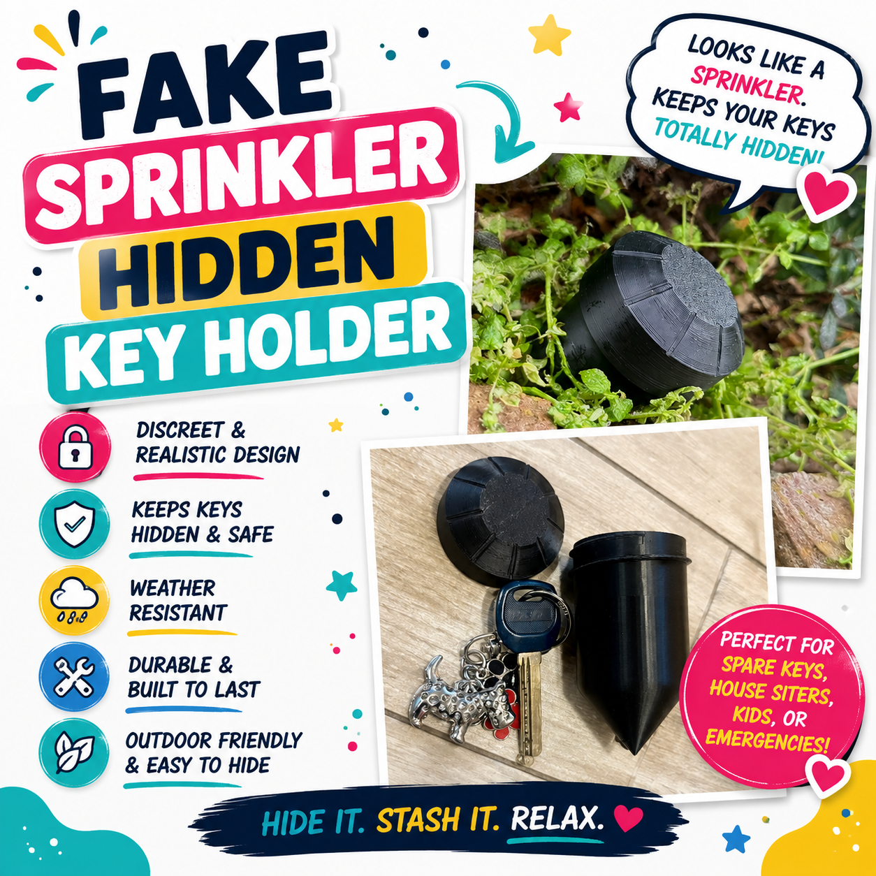 Fake Sprinkler Hidden Key Holder