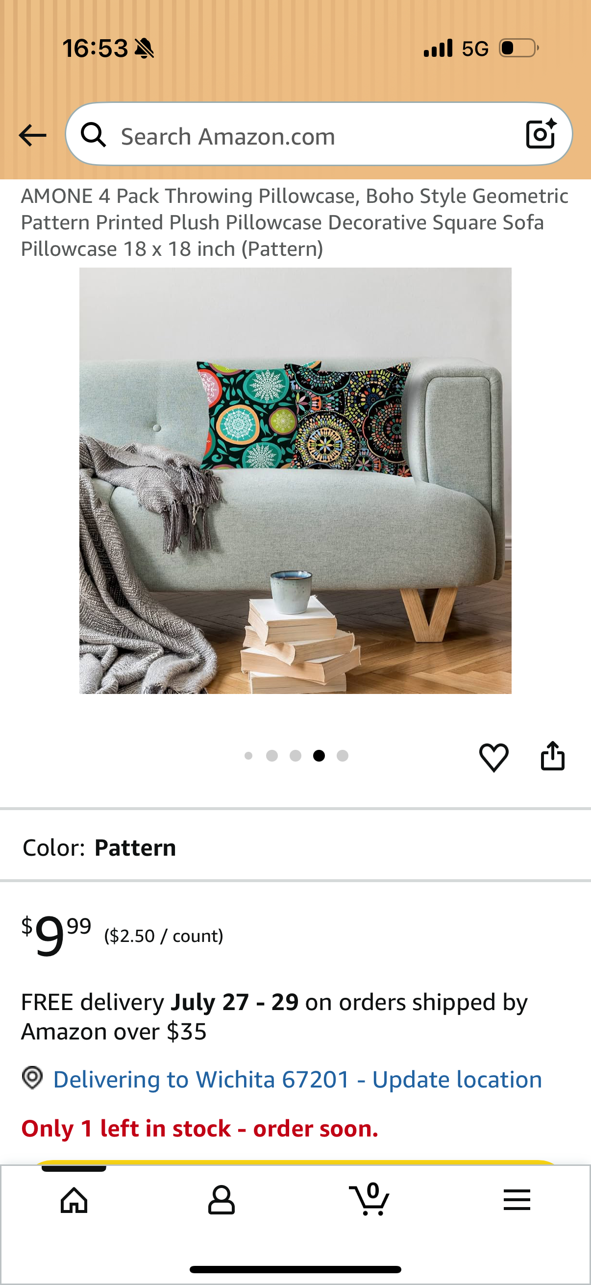 4 Pack Throwing Pillowcase, Boho Style Geometric Pattern Printed Plush Pillowcase Decorative Square Sofa Pillowcase 18 x 18 inch