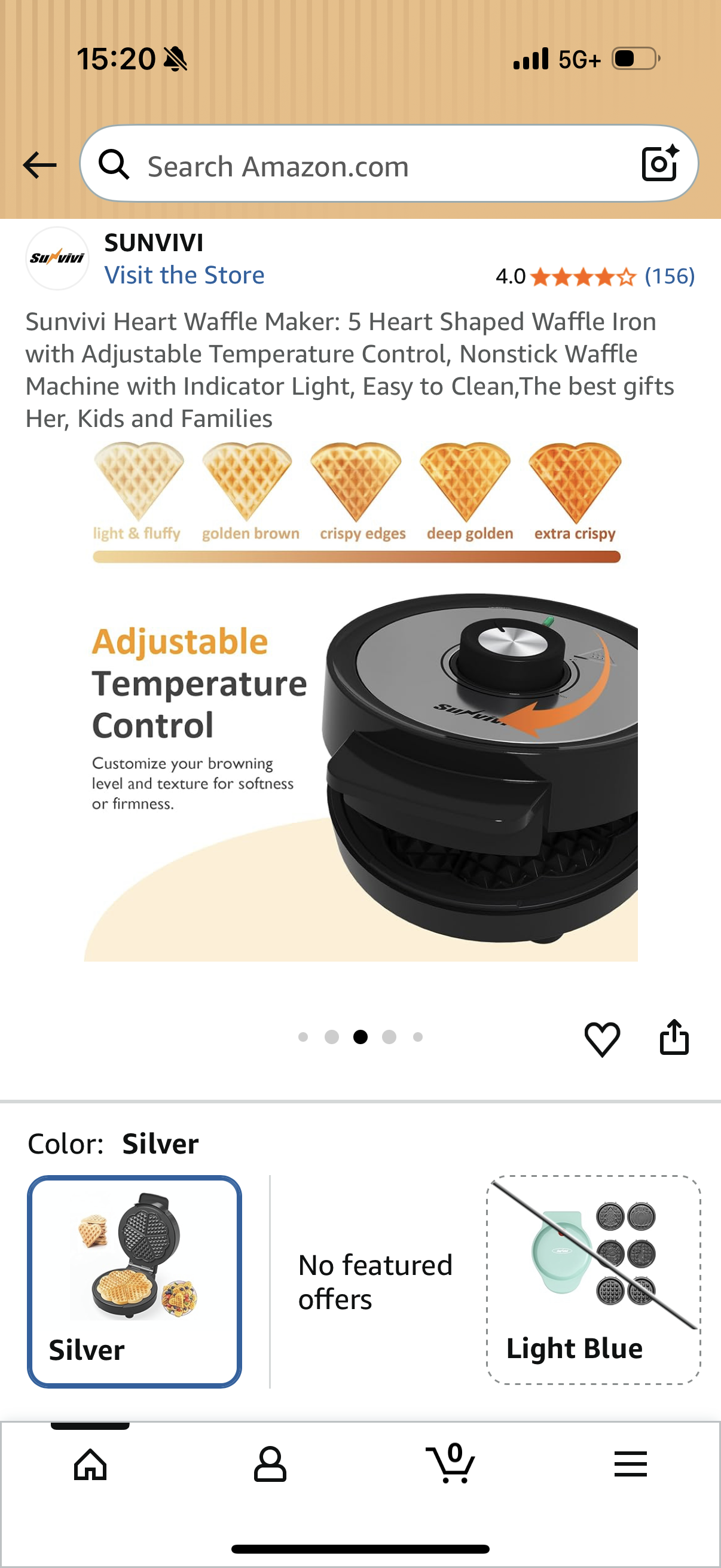 Sunvivi Heart Waffle Maker: 5 Heart Shaped Waffle Iron with Adjustable Temperature Control, Nonstick Waffle Machine with Indicator Light, Easy to Clean
