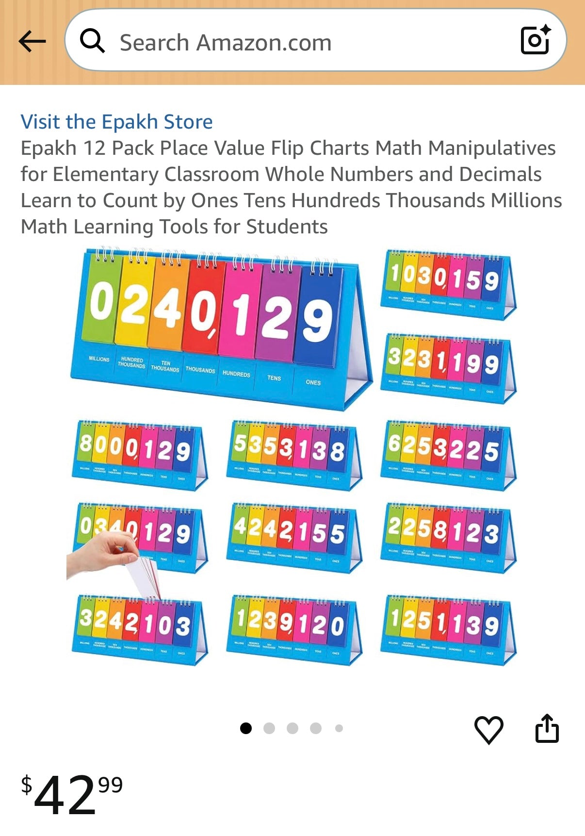 Epakh 12 Pack Place Value Flip Charts Math Manipulatives for Elementary Classroom Whole Numbers and Decimals Learn to Count by Ones Tens Hundreds Thousands Millions Math Learning Tools for Students