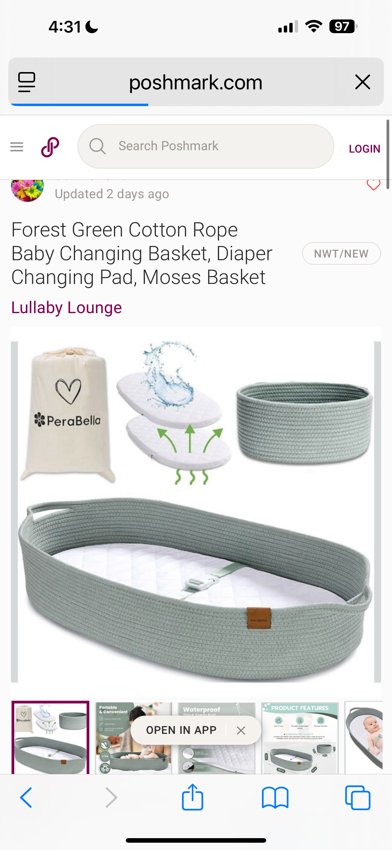 Lullaby Lounge Baby Changing Basket, Forest Green