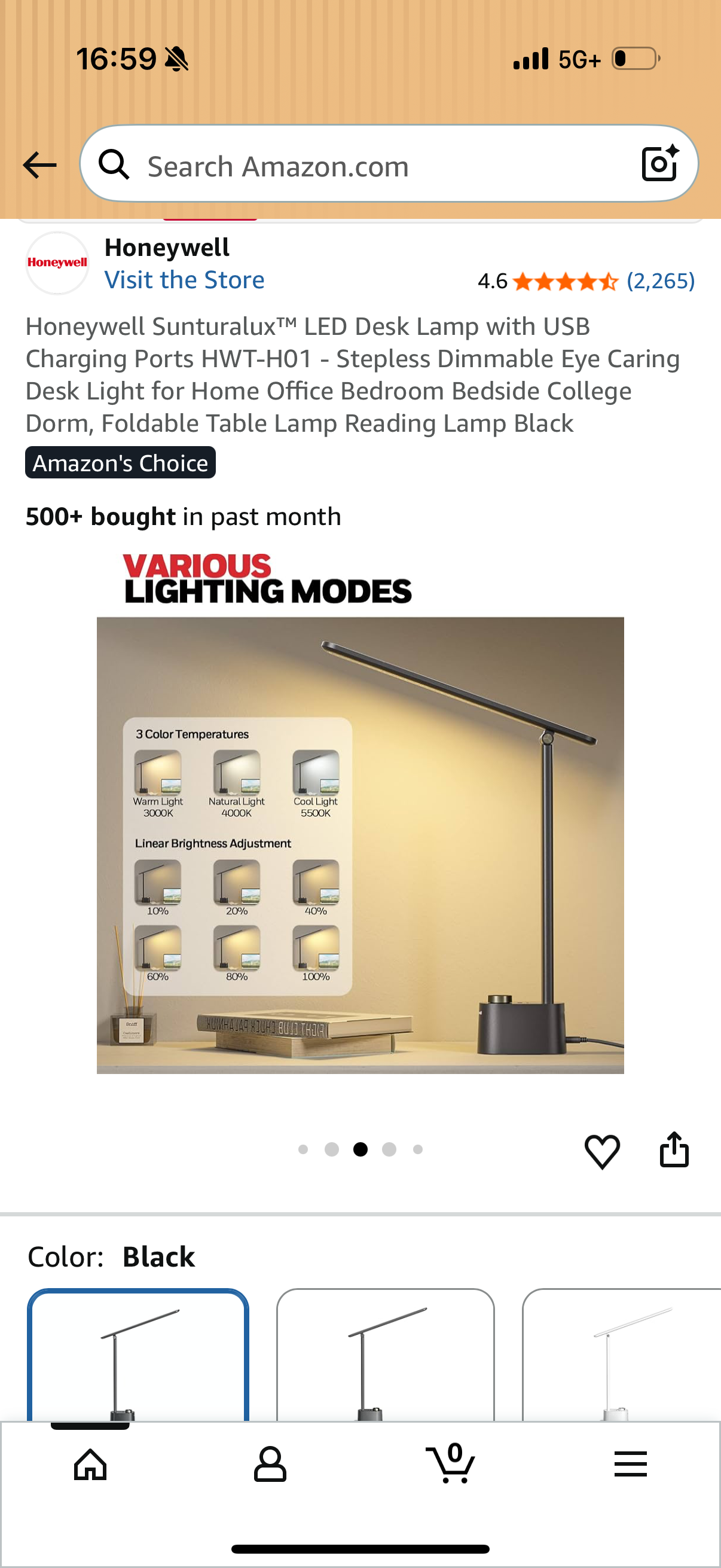 Honeywell Sunturalux™ LED Desk Lamp with USB Charging Ports HWT-HO1 - Stepless Dimmable Eye Caring Desk Light for Home Office Bedroom Bedside College Dorm, Foldable Table Lamp Reading Lamp Black
