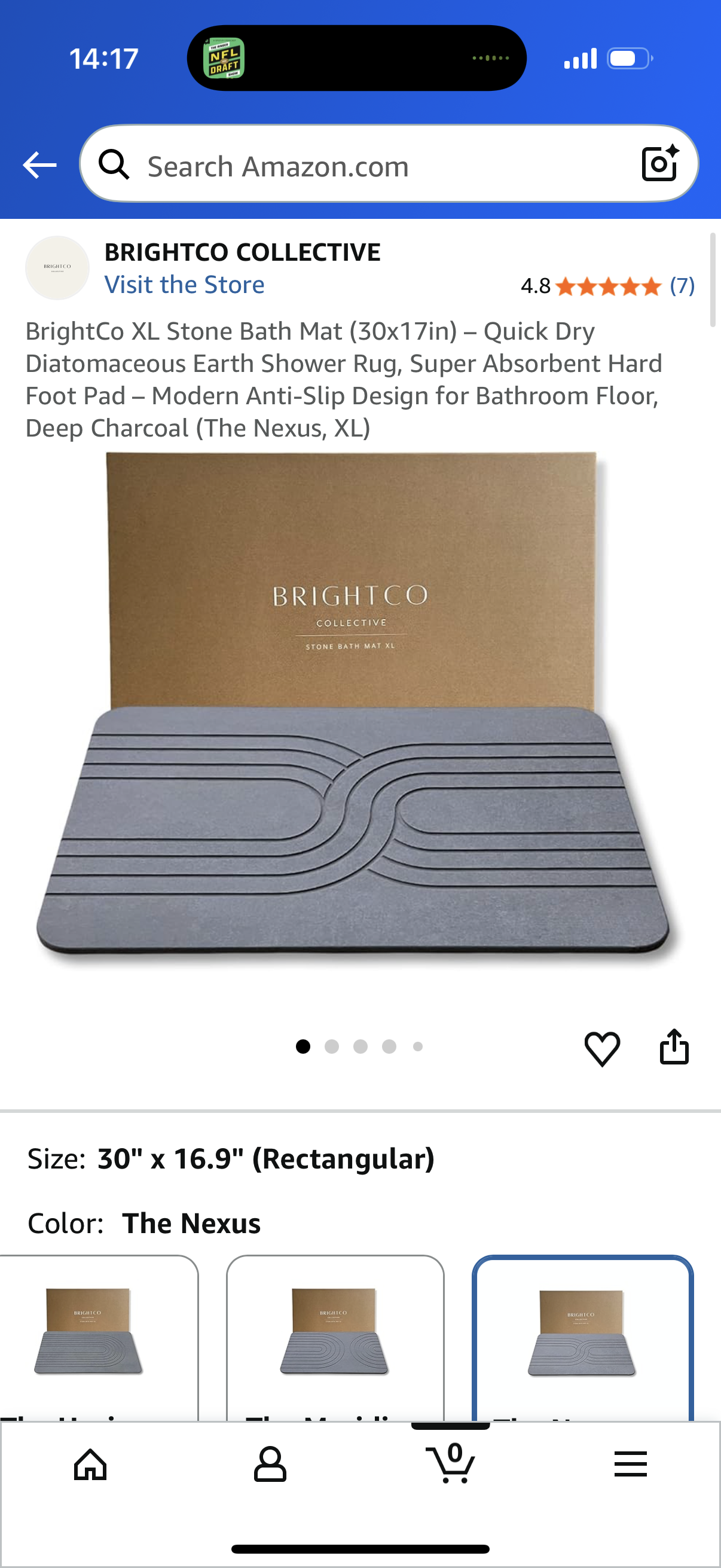 BrightCo XL Stone Bath Mat (30x17in) – Quick Dry Diatomaceous Earth Shower Rug, Super Absorbent Hard Foot Pad – Modern Anti-Slip Design for Bathroom Floor, Deep Charcoal (The Nexus, XL)