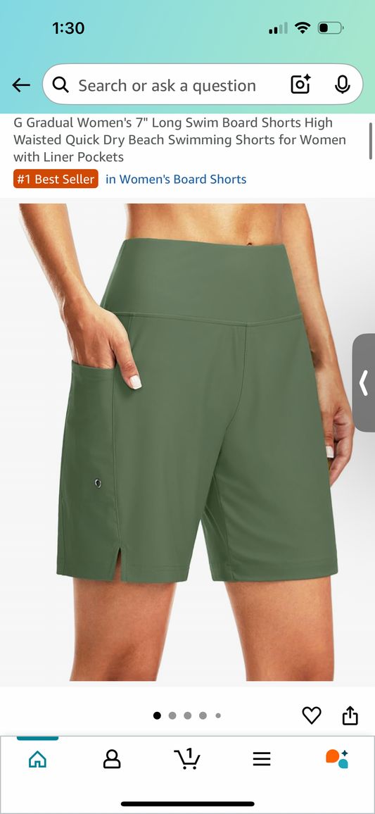 Women's Long Swim Board Shorts, High Waisted Quick Dry Beach Swimming Shorts with Liner Pockets (Size M)