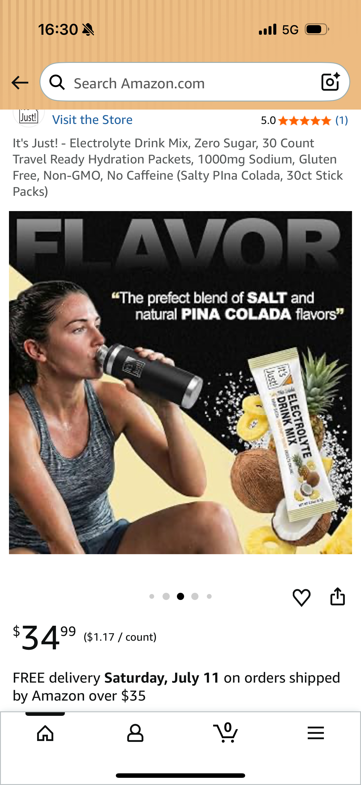 It's Just! - Electrolyte Drink Mix, Zero Sugar, 30 Count Travel Ready Hydration Packets, 1000mg Sodium, Gluten Free, Non-GMO, No Caffeine (Salty PIna Colada, 30ct Stick Packs)
