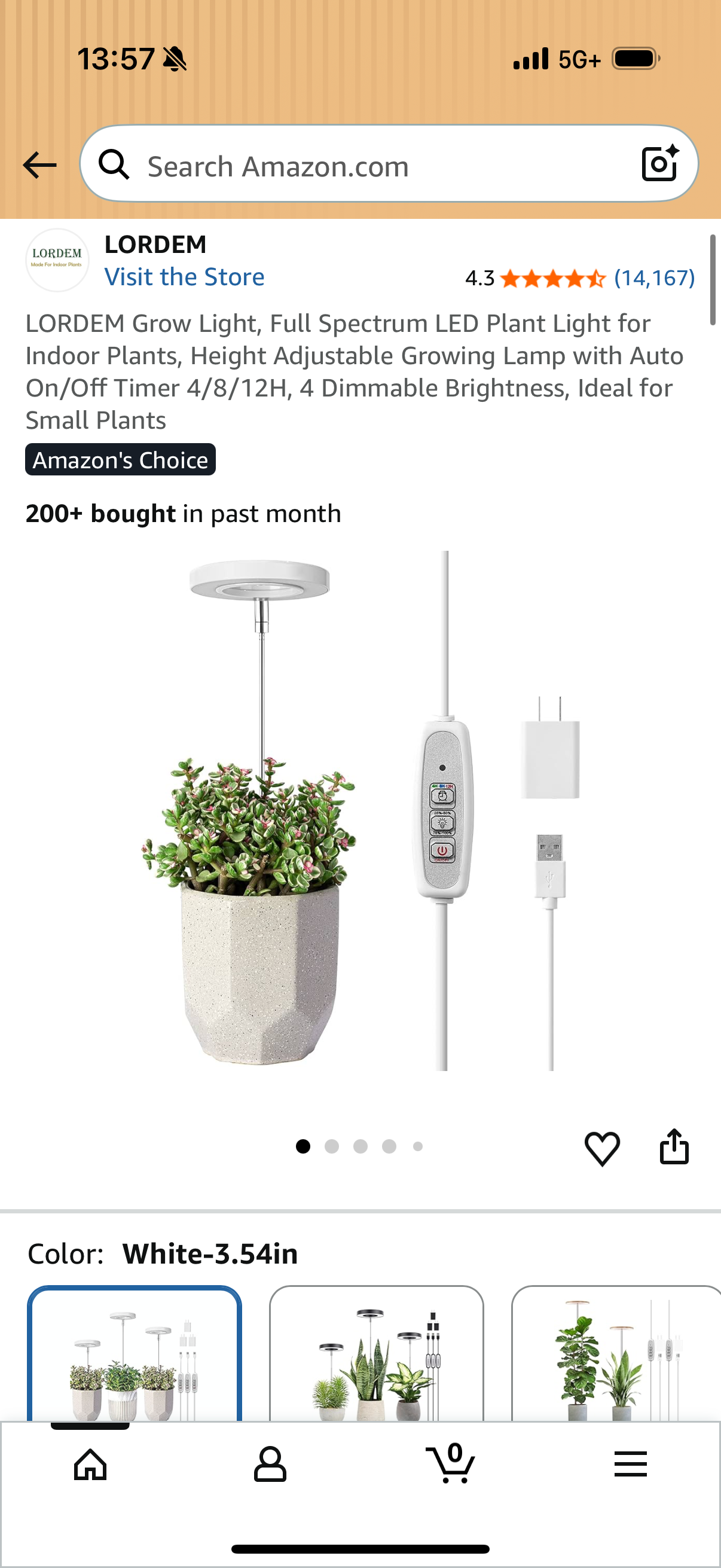 Grow Light, Full Spectrum LED Plant Light for Indoor Plants, Height Adjustable Growing Lamp with Auto On/Off Timer 4/8/12H, 4 Dimmable Brightness, Ideal for Small Plants