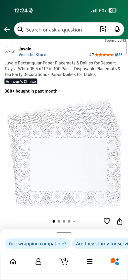 Juvale Rectangular Paper Placemats & Doilies for Dessert Trays - FLORAL 15.5 x 11.7 in 100 Pack - Disposable Placemats & Tea Party Decorations - Paper Doilies for Tables