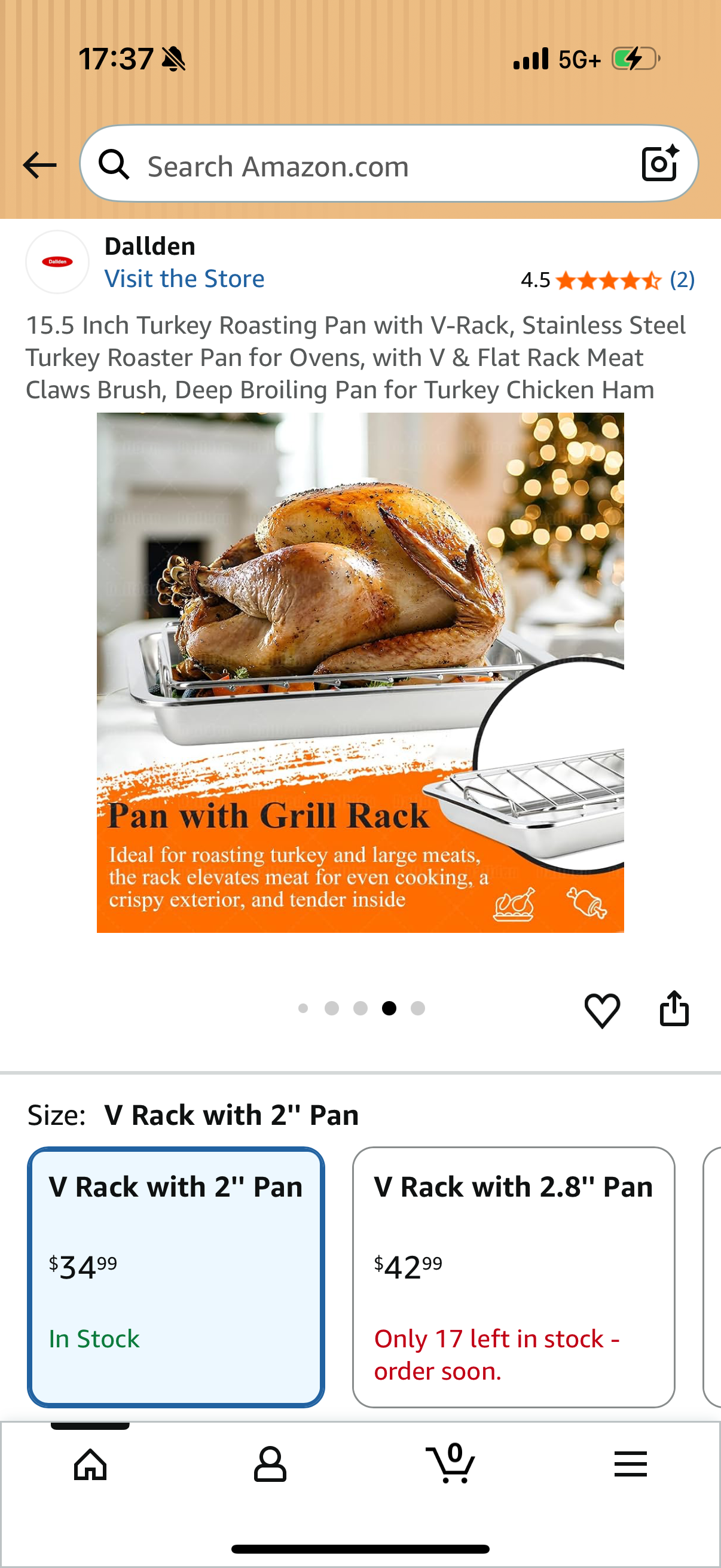 15.5 Inch Turkey Roasting Pan with V-Rack, Stainless Steel Turkey Roaster Pan for Ovens, with V & Flat Rack Meat Claws Brush, Deep Broiling Pan for Turkey Chicken Ham