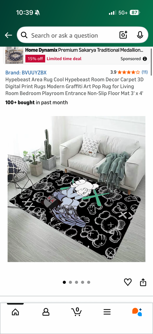 Hypebeast Area Rug Cool Hypebeast Room Decor Carpet 3D Digital Print Rugs Modern Graffiti Art Pop Rug for Living Room Bedroom Playroom Entrance Non-Slip Floor 2x3 Foot
