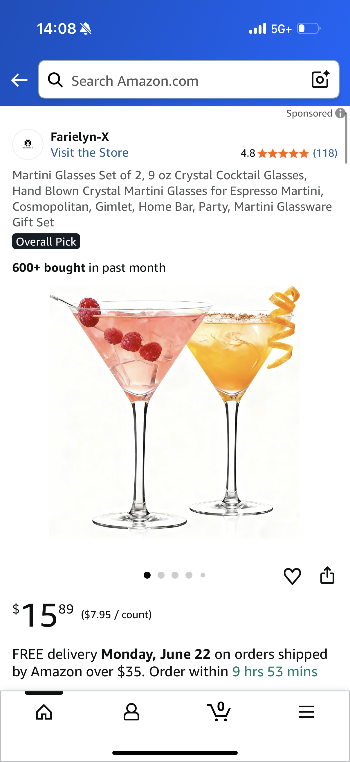 Martini Glasses Set of 2, 9 oz Crystal Cocktail Glasses, Hand Blown Crystal Martini Glasses for Espresso Martini, Cosmopolitan, Gimlet, Home Bar, Party, Martini Glassware Gift Set
