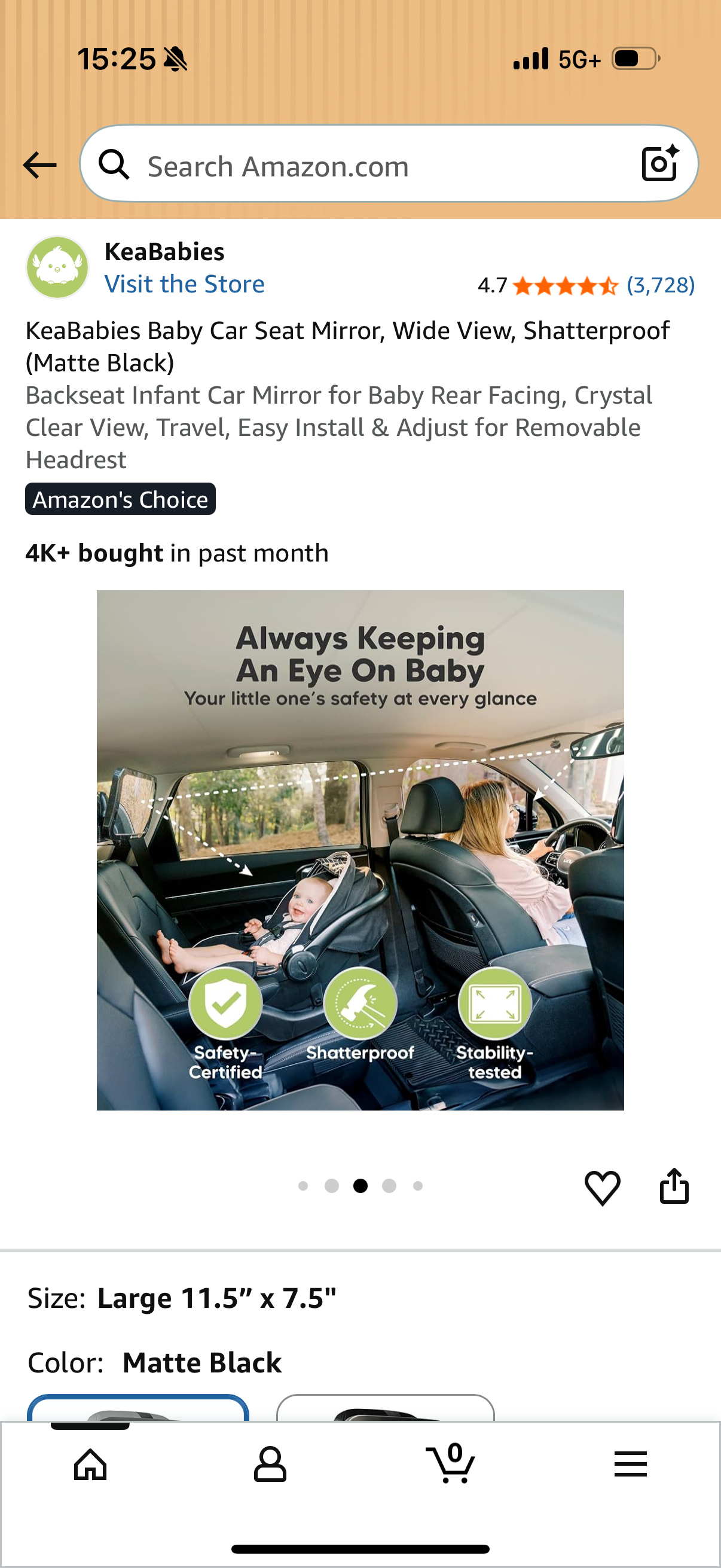 KeaBabies Baby Car Seat Mirror, Wide View, Shatterproof (Black) Backseat Infant Car Mirror for Baby Rear Facing, Crystal Clear View, Travel, Easy Install & Adjust for Removable Headrest