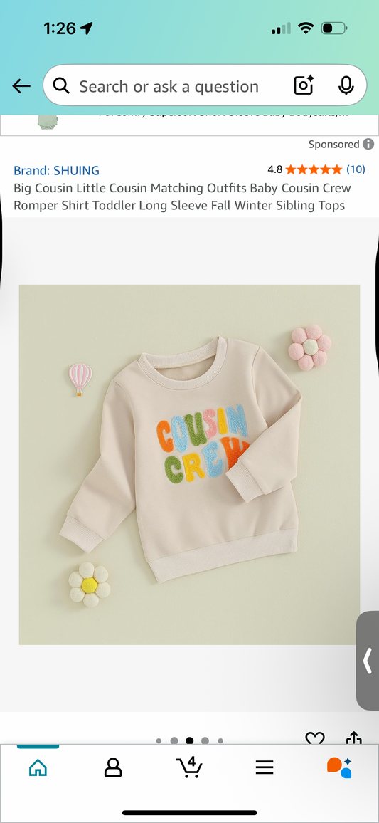 Cousin Crew Romper Shirt, Toddler Long Sleeve Top (Size 5-6T)