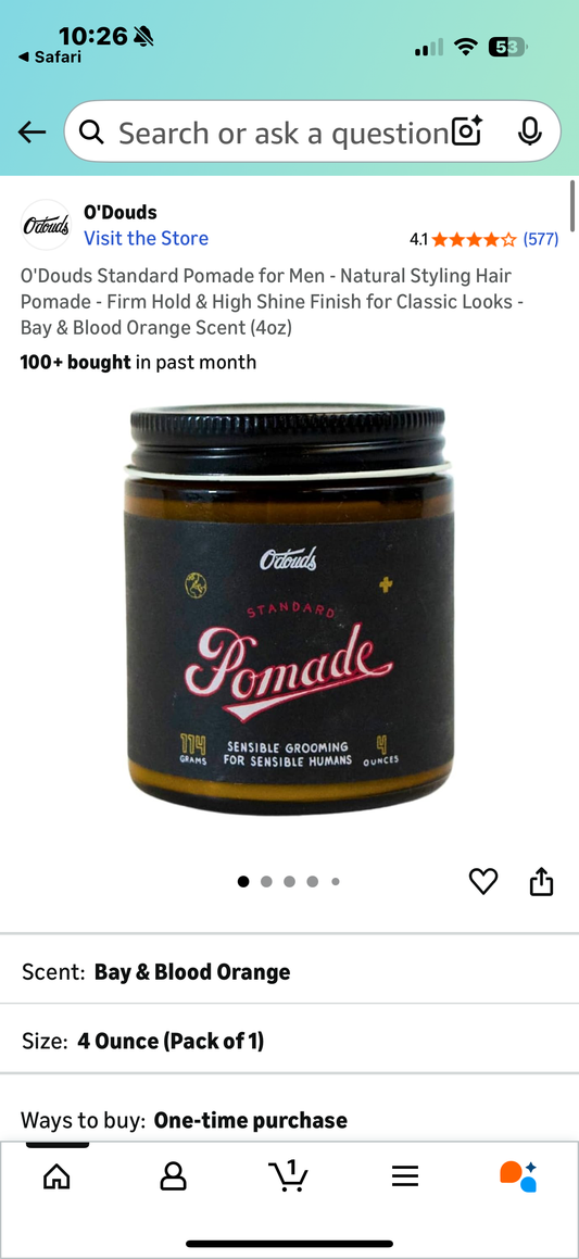 O'Douds Standard Pomade for Men - Natural Styling Hair Pomade - Firm Hold & High Shine Finish for Classic Looks - Bay & Blood Orange Scent (4oz