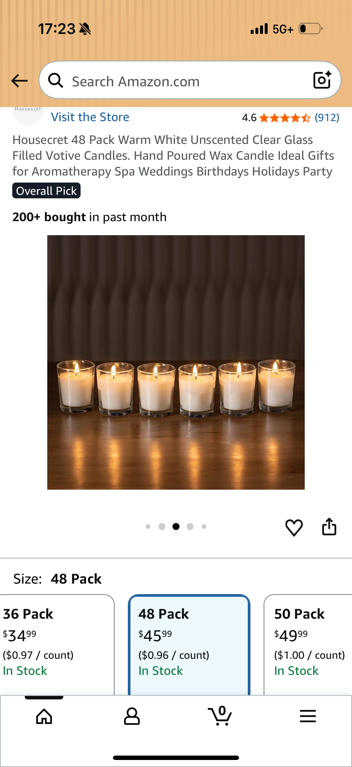 Housecret 42 Pack Warm White Unscented Clear Glass Filled Votive Candles. Hand Poured Wax Candle Ideal Gifts for Aromatherapy Spa Weddings Birthdays Holidays Party