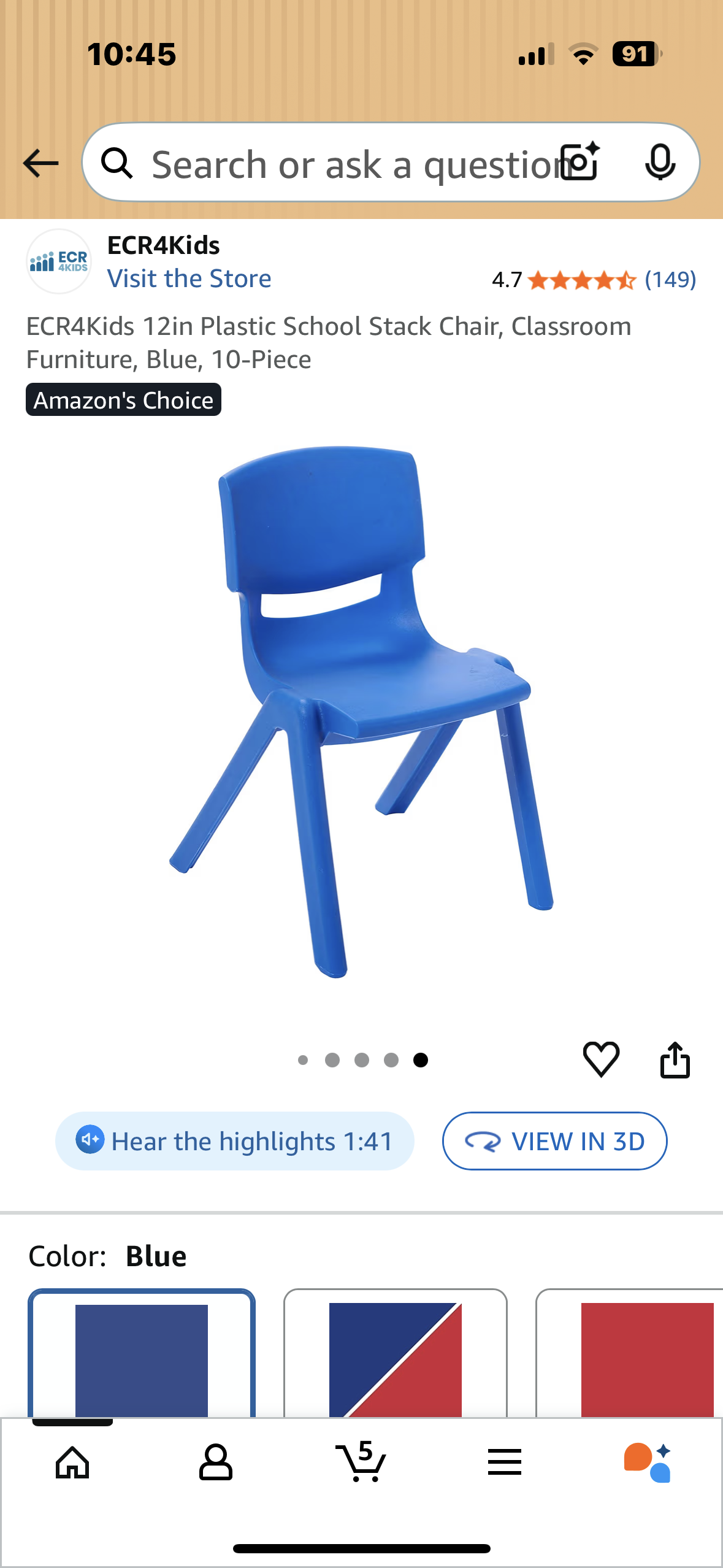 10 Chairs -  12in Plastic School Stack Chair, Classroom Furniture, Blue, 10-Piece (R723)