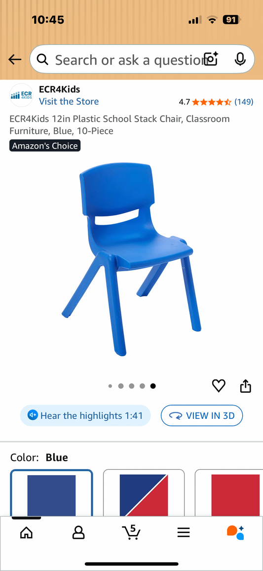 10 Chairs -  12in Plastic School Stack Chair, Classroom Furniture, Blue, 10-Piece (R723)