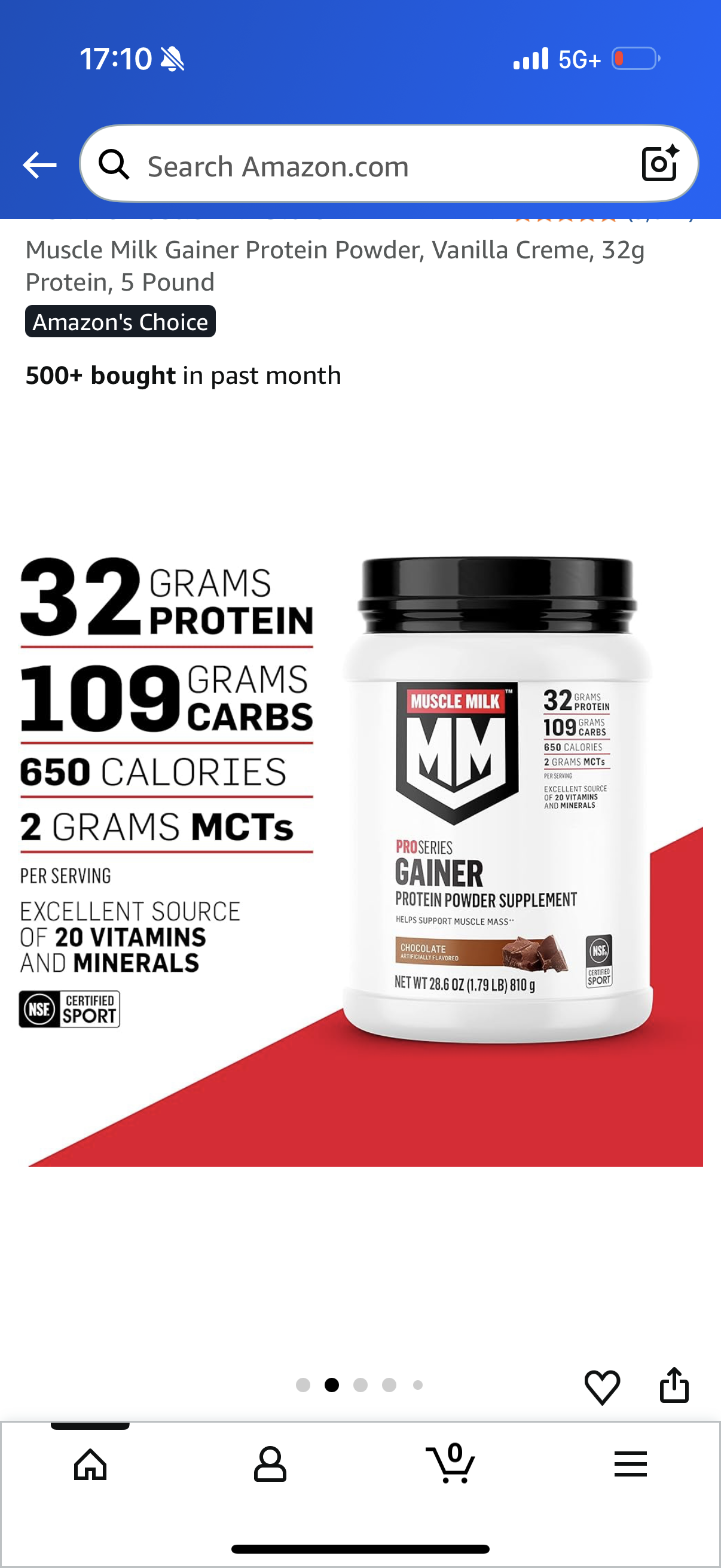Muscle Milk Gainer Protein Powder, Vanilla Creme, 32g Protein, 5 Pound, Best By: OCT 24 2026